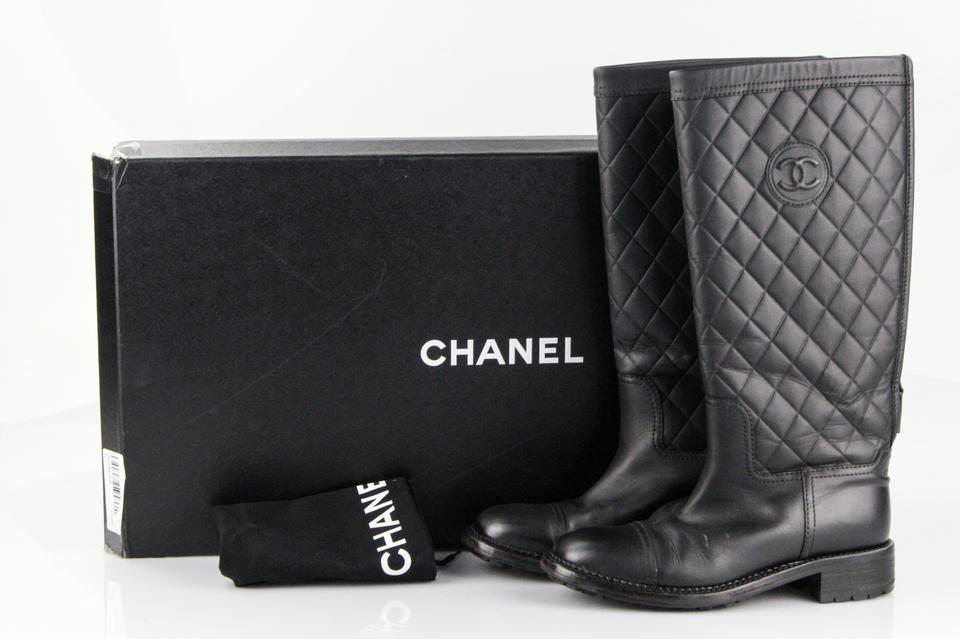 CHANEL CC QUILTED LEATHER KNEE HIGH RIDING BOOTS