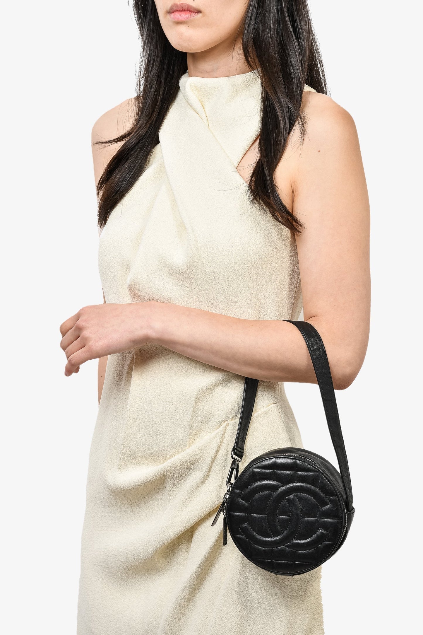 Chanel™ 2003/2004 Black Leather Round CC Shoulder Bag