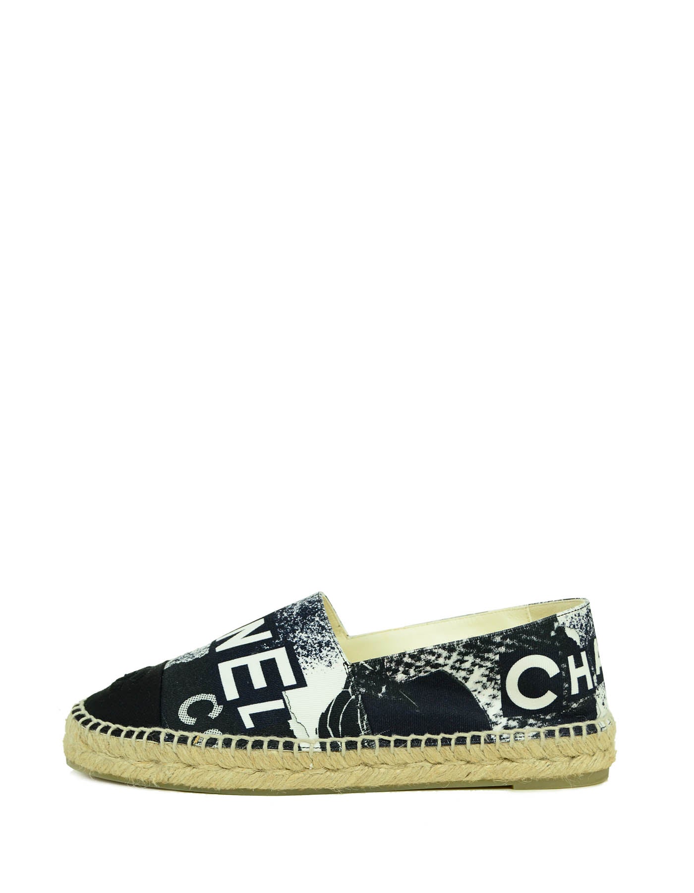 Chanel 2020 Black/white Cambon Logo Print Espadrilles Sz 39 Women Shoes