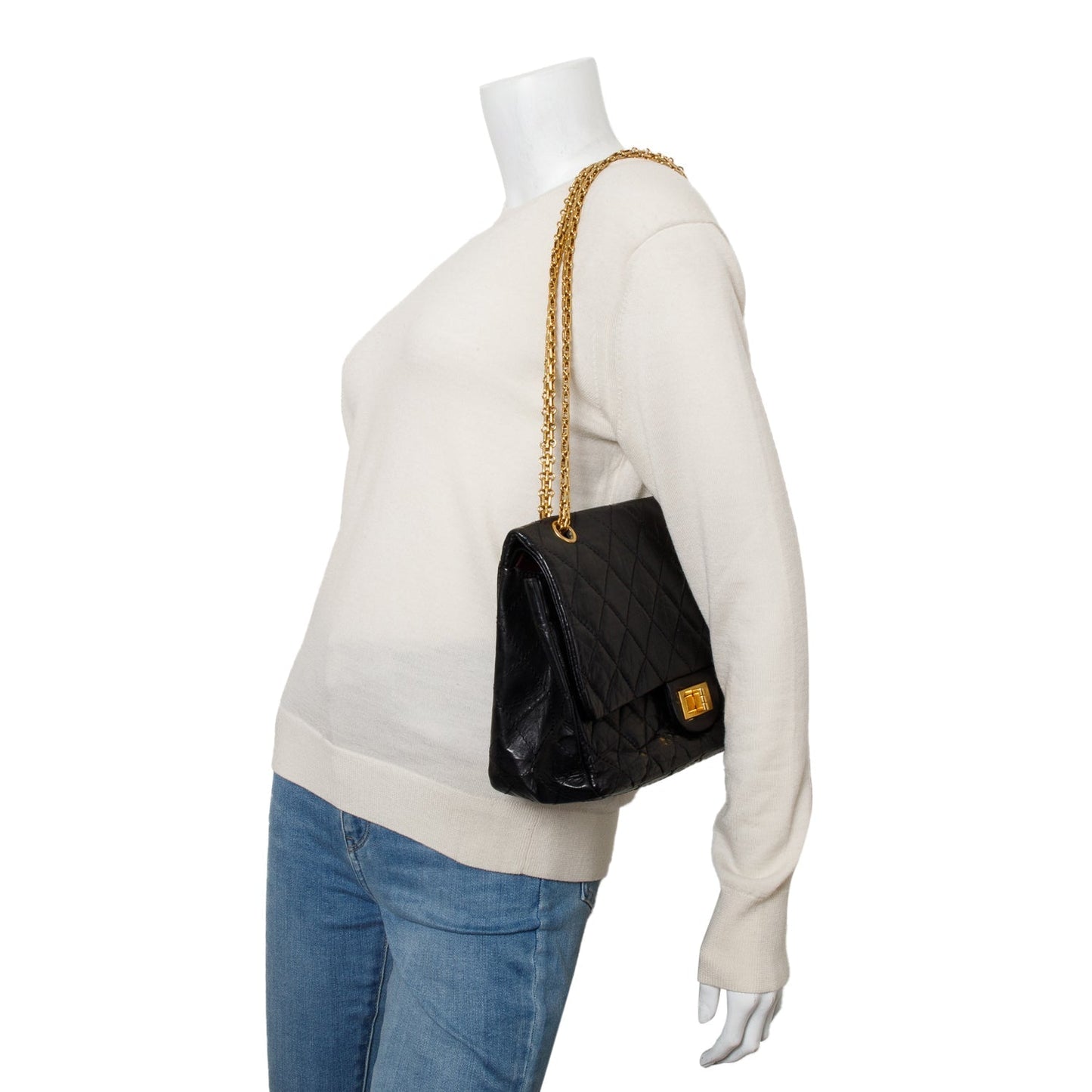 Chanel Quilted 2.55 Reissue 227 Double Leather Calfskin Black Travel Bag Flap Bag