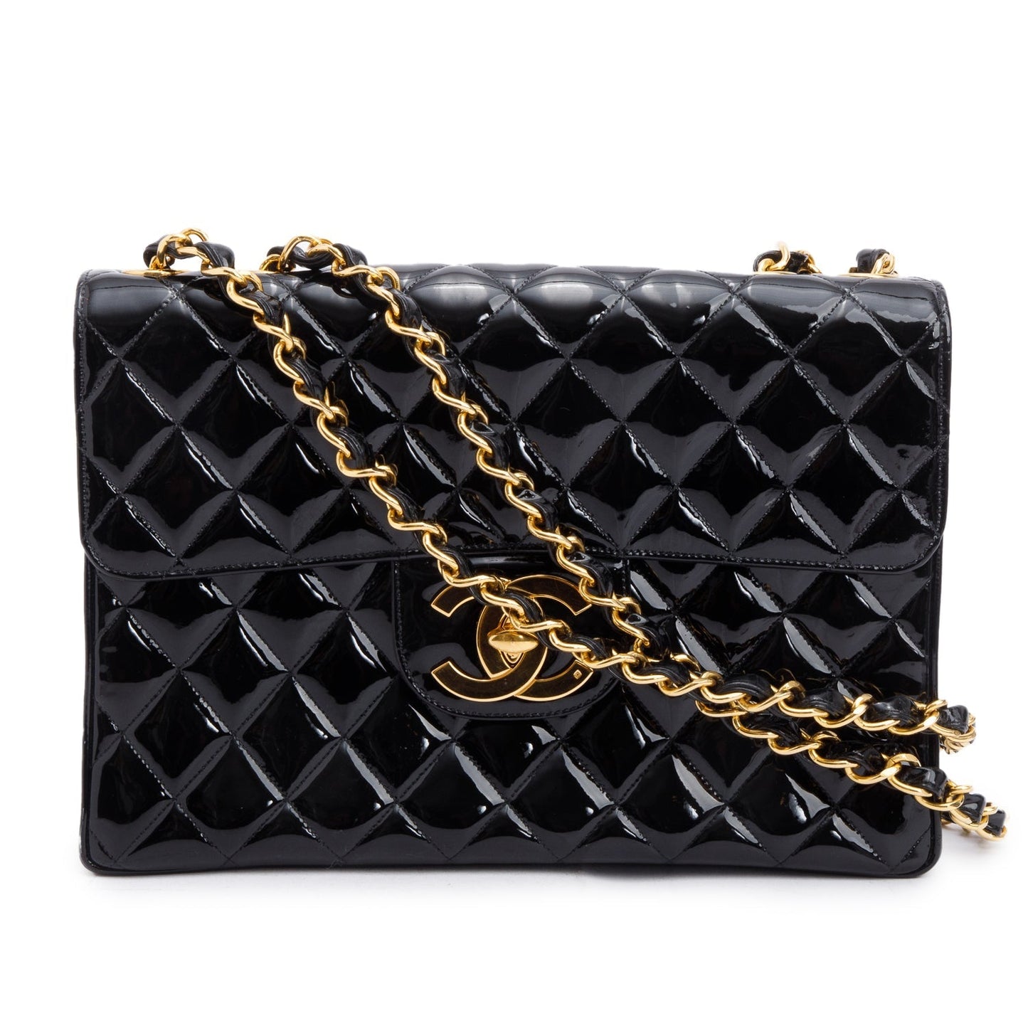 Chanel Patent Jumbo XL Maxi Single Leather Black Travel Bag