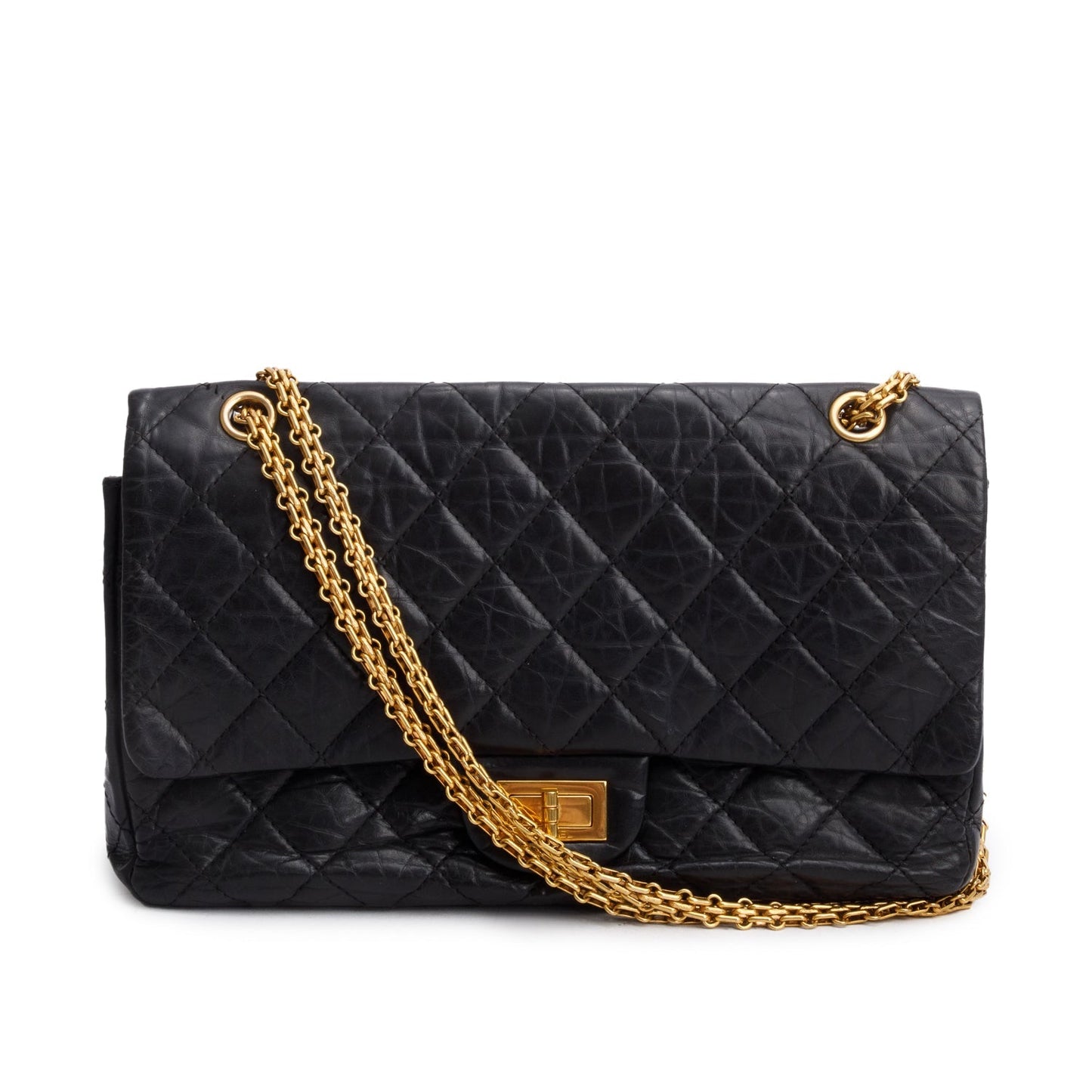 Chanel Quilted 2.55 Reissue 227 Double Leather Calfskin Black Travel Bag Flap Bag