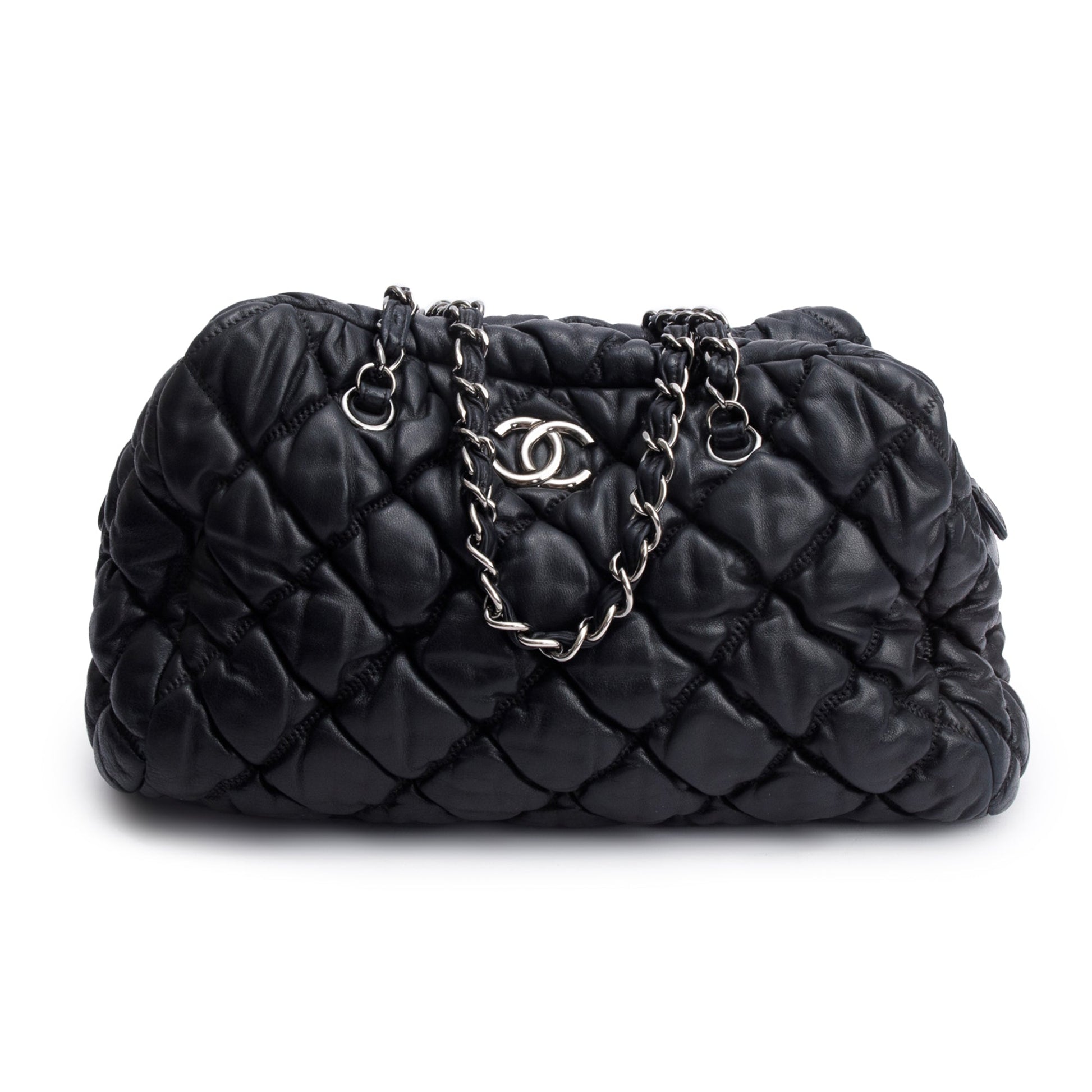 Chanel Bubble Quilt Bowler Leather Lambskin Black Travel Bag