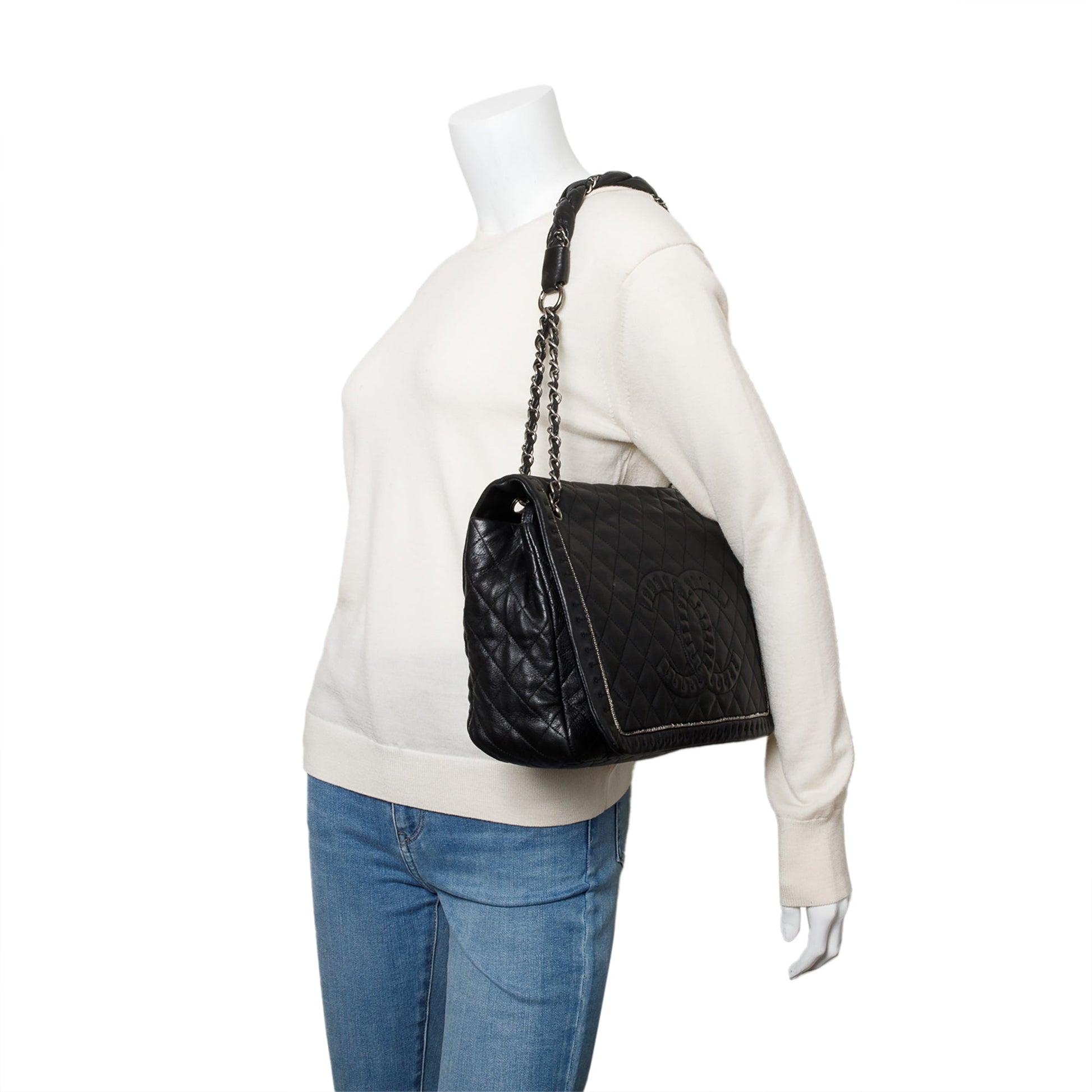 Chanel Caviar Istanbul Flap Leather Black Travel Bag