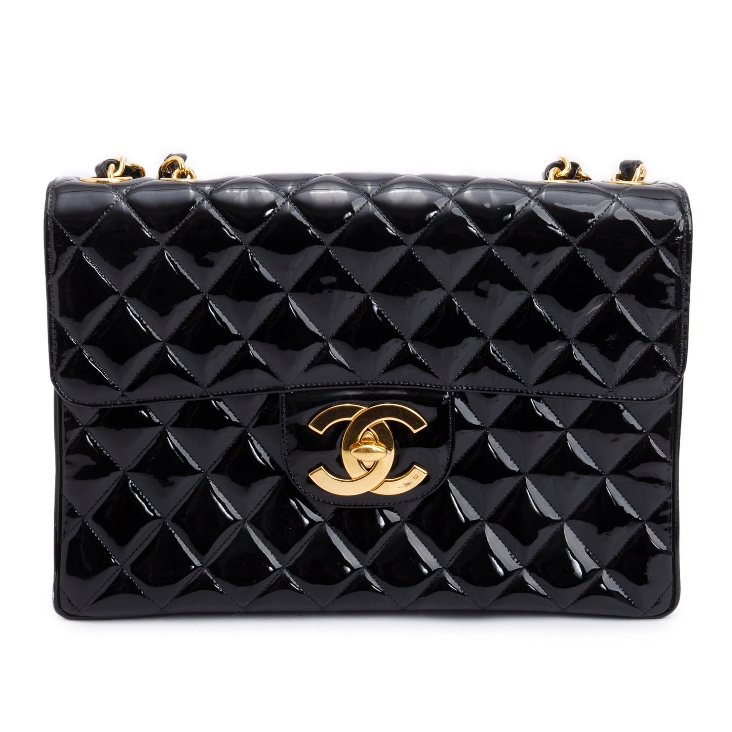 Chanel Patent Jumbo XL Maxi Single Leather Black Travel Bag