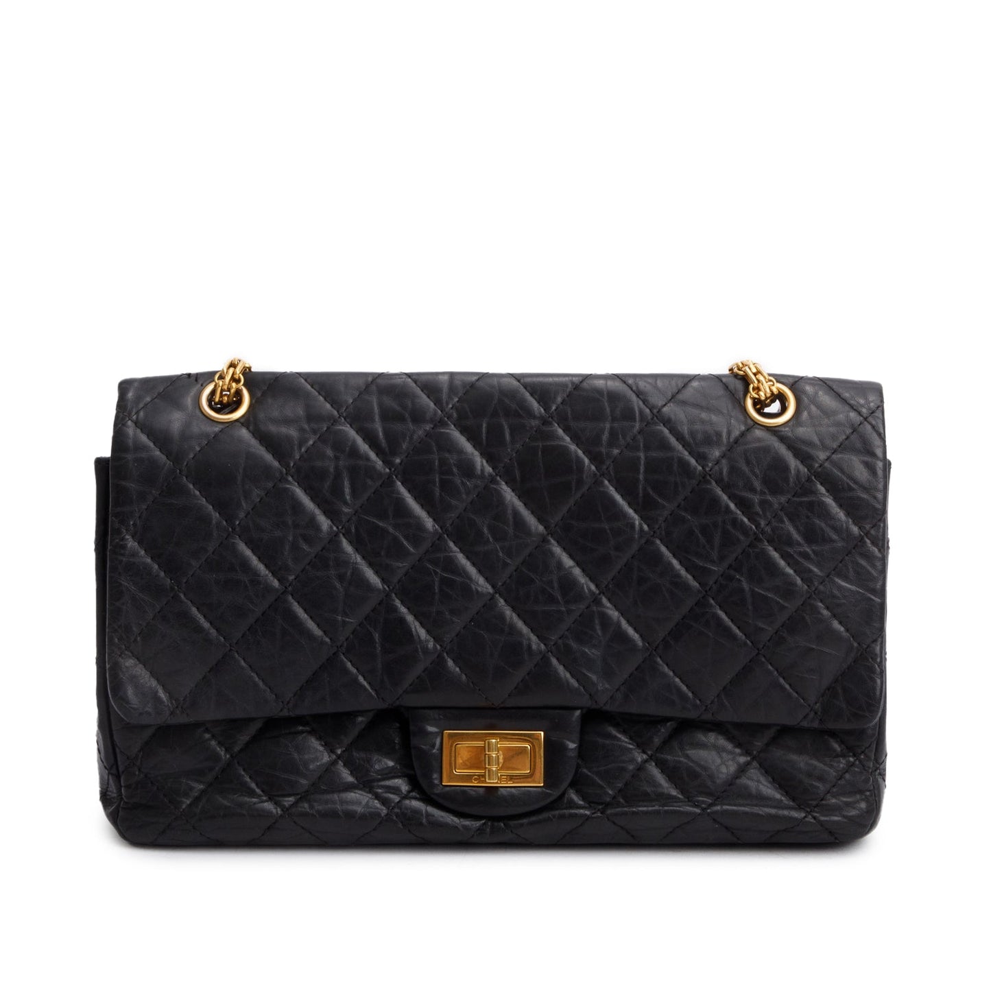 Chanel Quilted 2.55 Reissue 227 Double Leather Calfskin Black Travel Bag Flap Bag