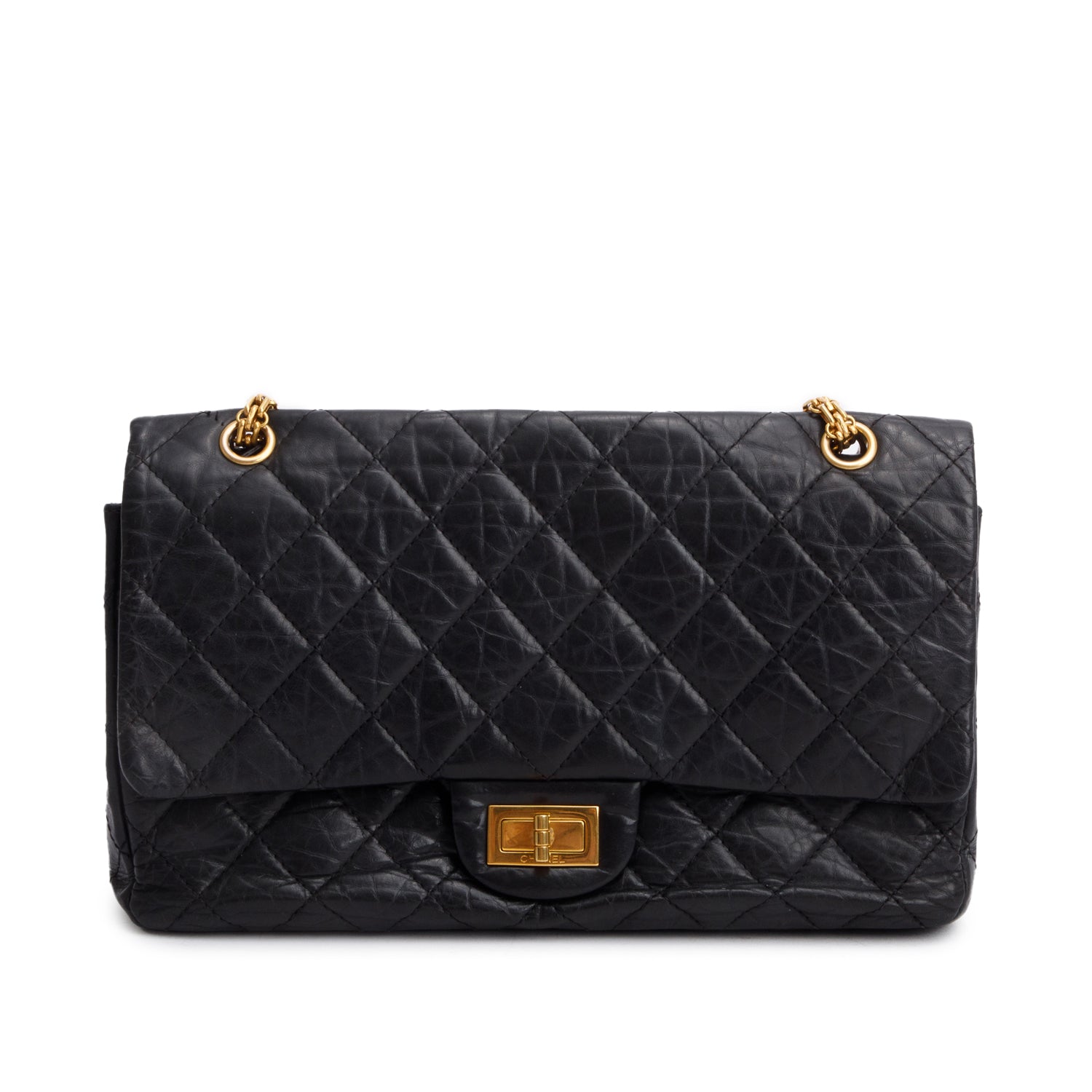 Chanel Quilted 2.55 Reissue 227 Double Leather Calfskin Black Travel Bag Flap Bag