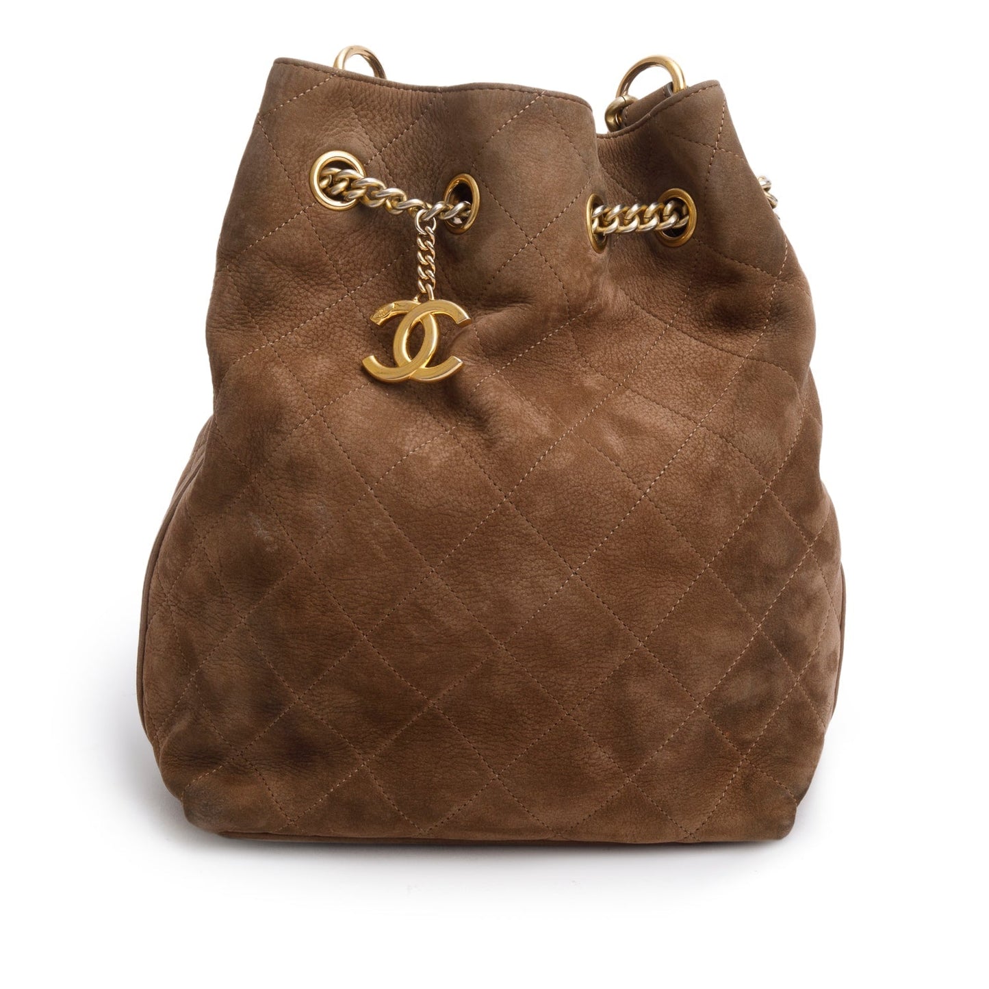 Chanel Suede Quilted On My Drawstring Brown Jewelry
