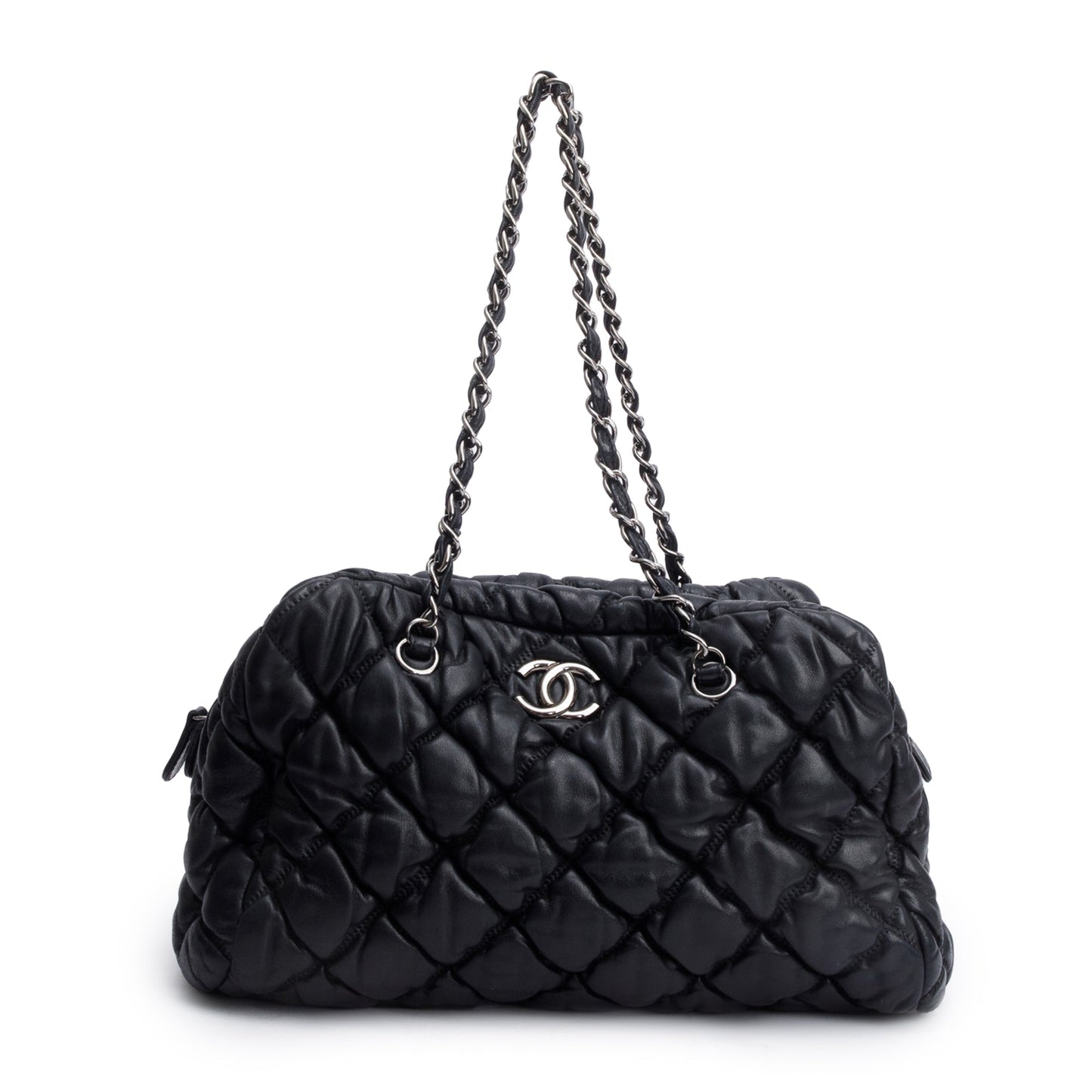 Chanel Bubble Quilt Bowler Leather Lambskin Black Travel Bag