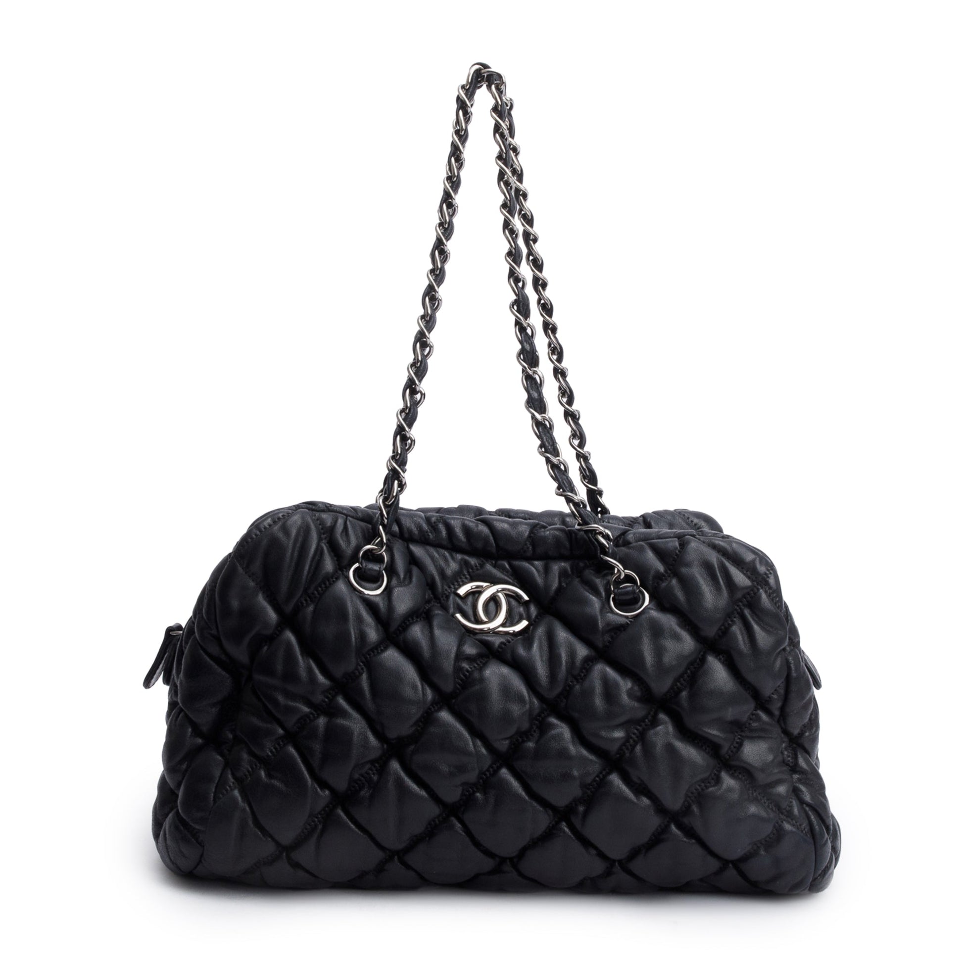 Chanel Bubble Quilt Bowler Leather Lambskin Black Travel Bag