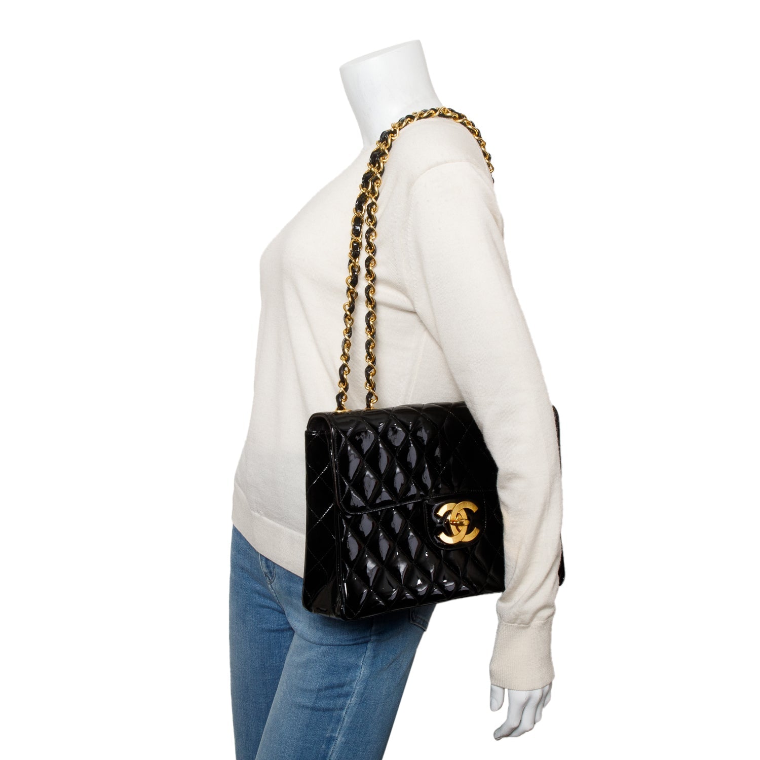 Chanel Patent Jumbo XL Maxi Single Leather Black Travel Bag