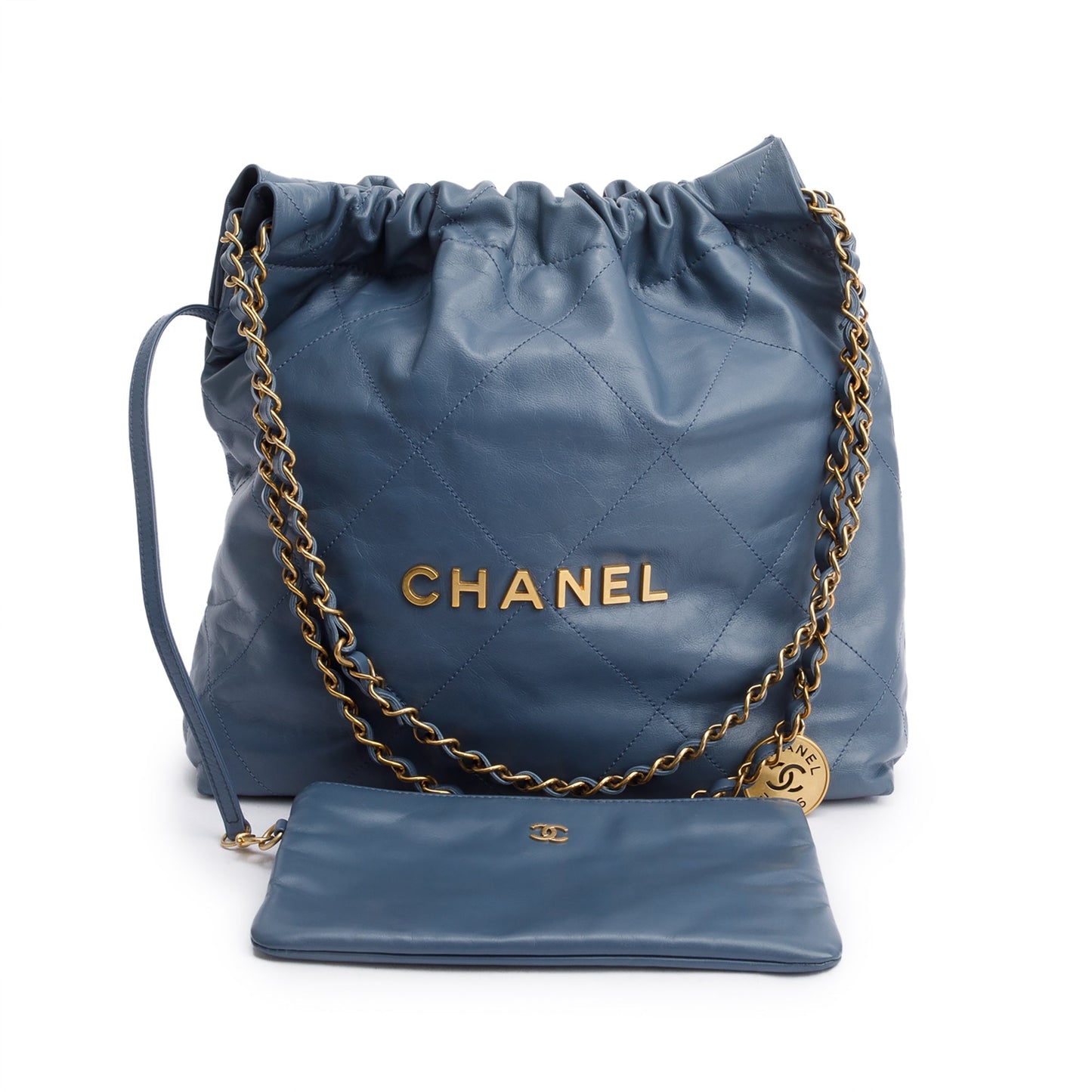 Chanel Shiny 22 Hobo Leather Calfskin Blue Travel Bag