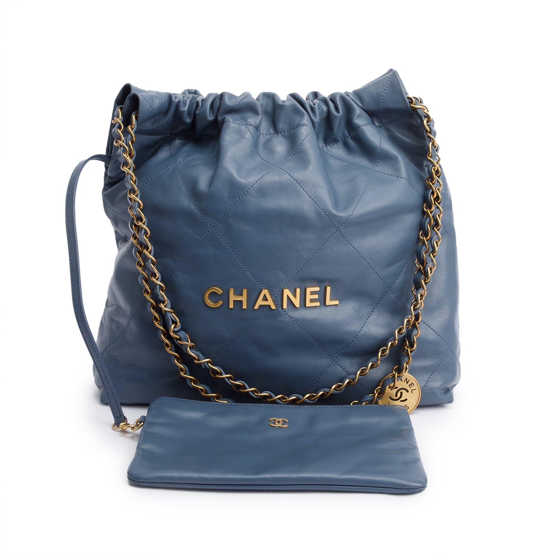 Chanel Shiny 22 Hobo Leather Calfskin Blue Travel Bag