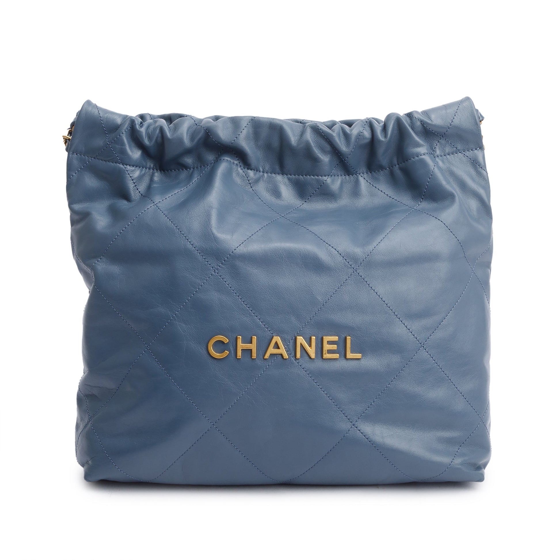 Chanel Shiny 22 Hobo Leather Calfskin Blue Travel Bag