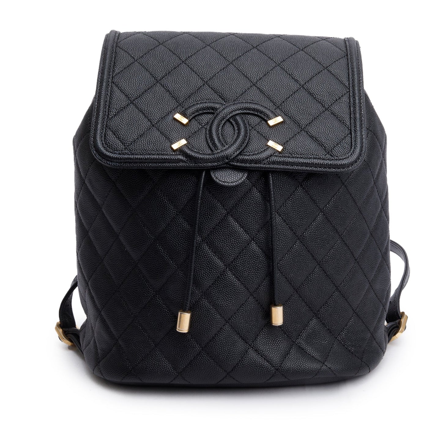 Chanel Quilted Caviar Filigree Backpack Leather Black Travel Bag