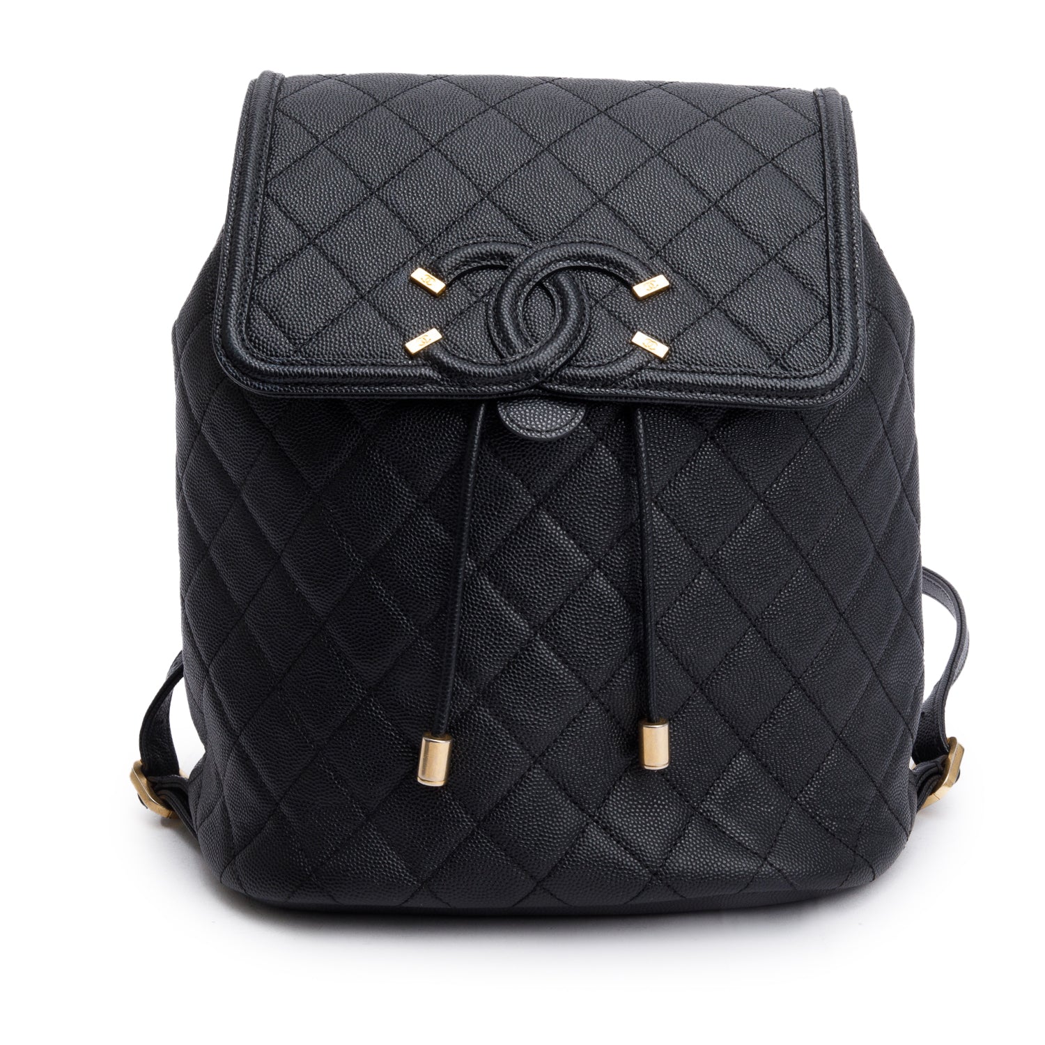 Chanel Quilted Caviar Filigree Backpack Leather Black Travel Bag