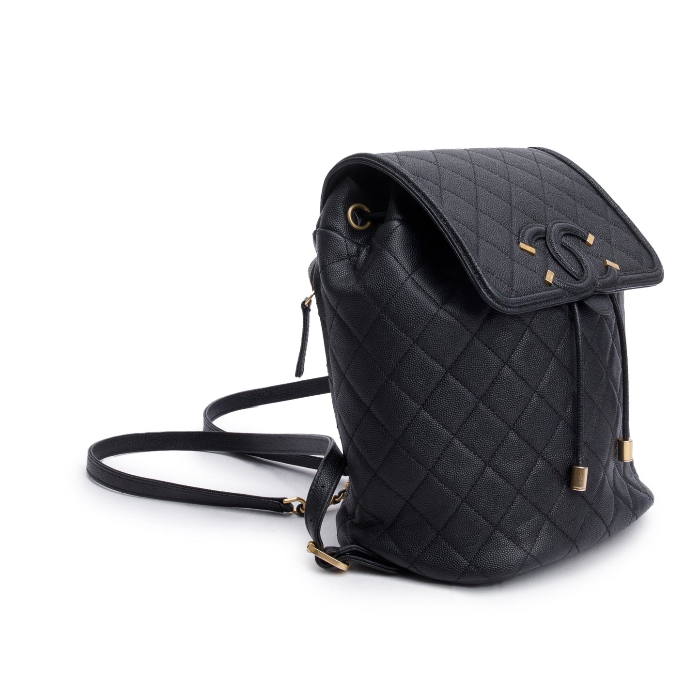 Chanel Quilted Caviar Filigree Backpack Leather Black Travel Bag