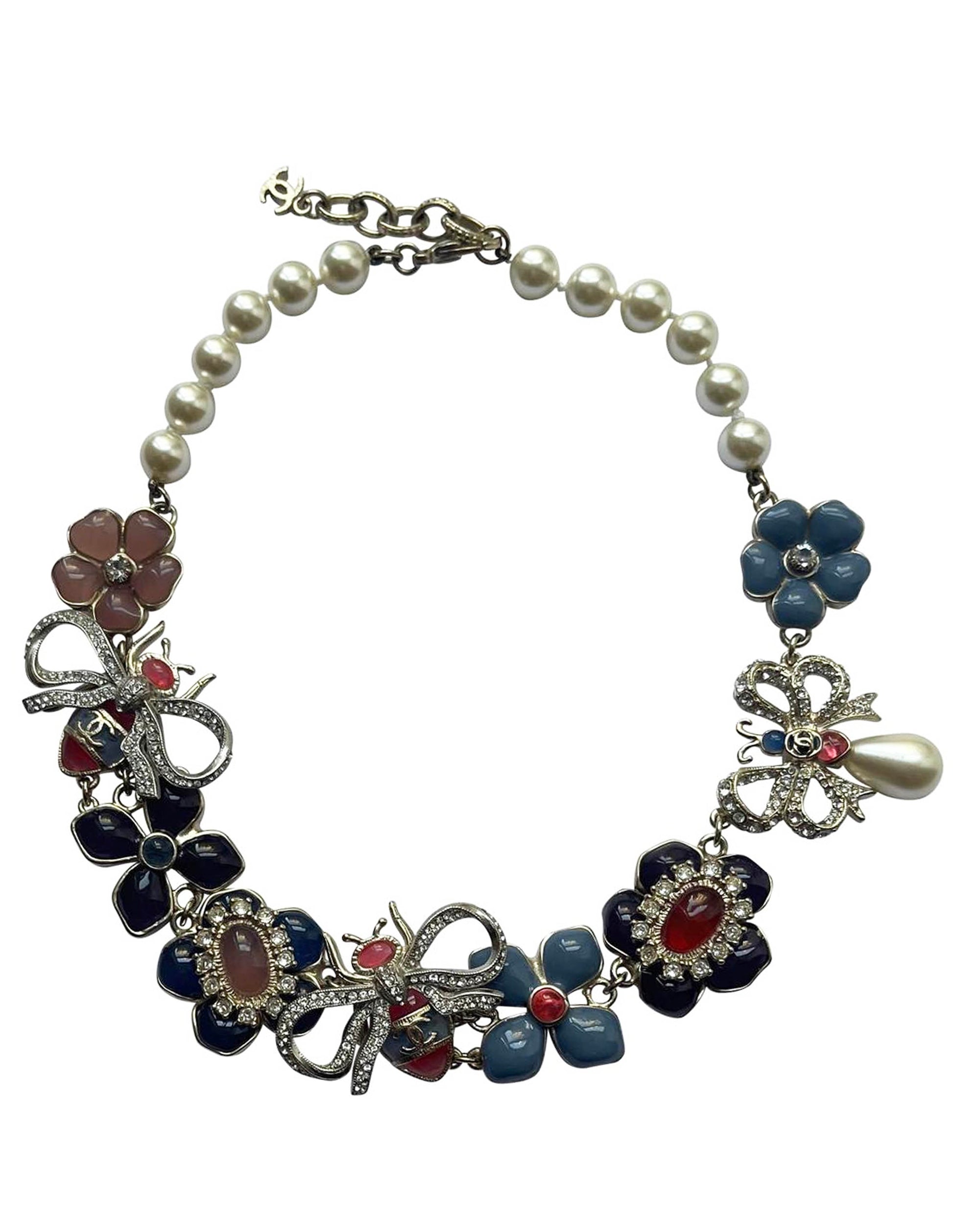 Chanel Bee,bow & Flower Enamel & Crystal Choker Necklace