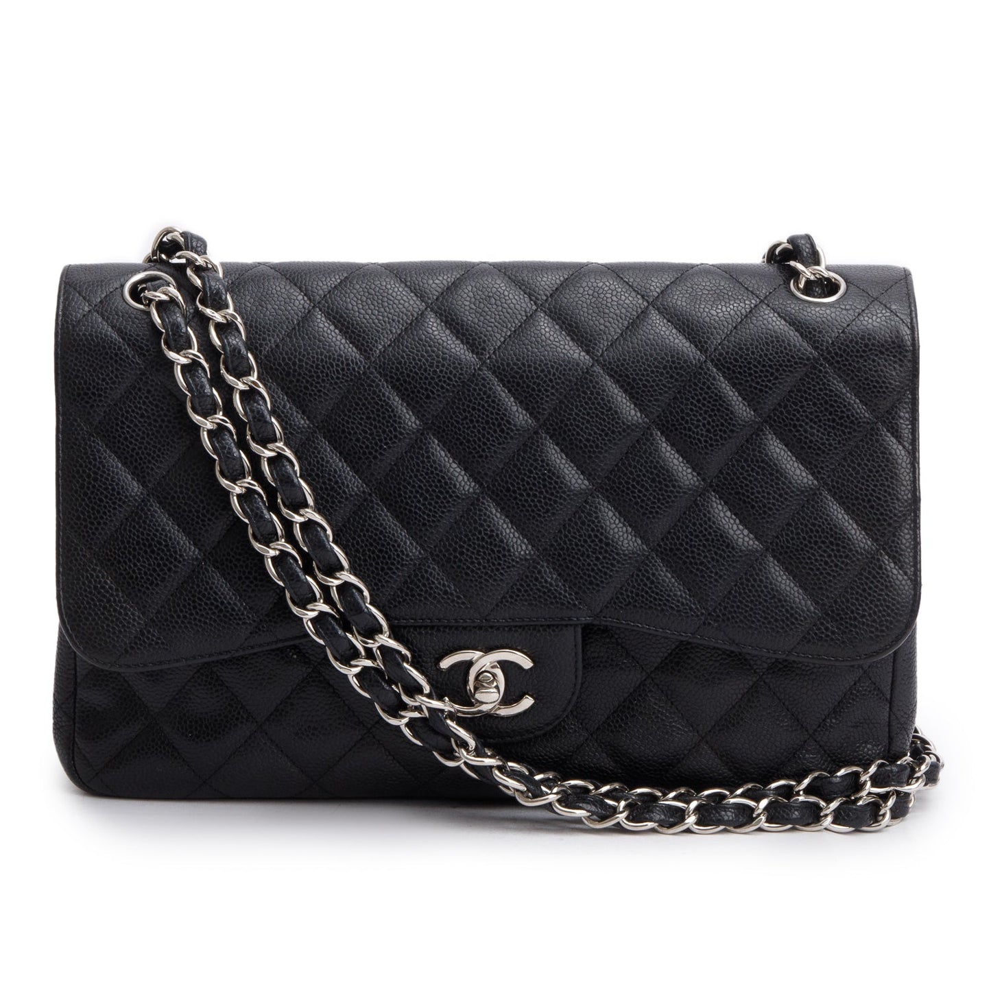 Chanel Caviar Classic Jumbo Double Flap Leather Black Travel Bag 7