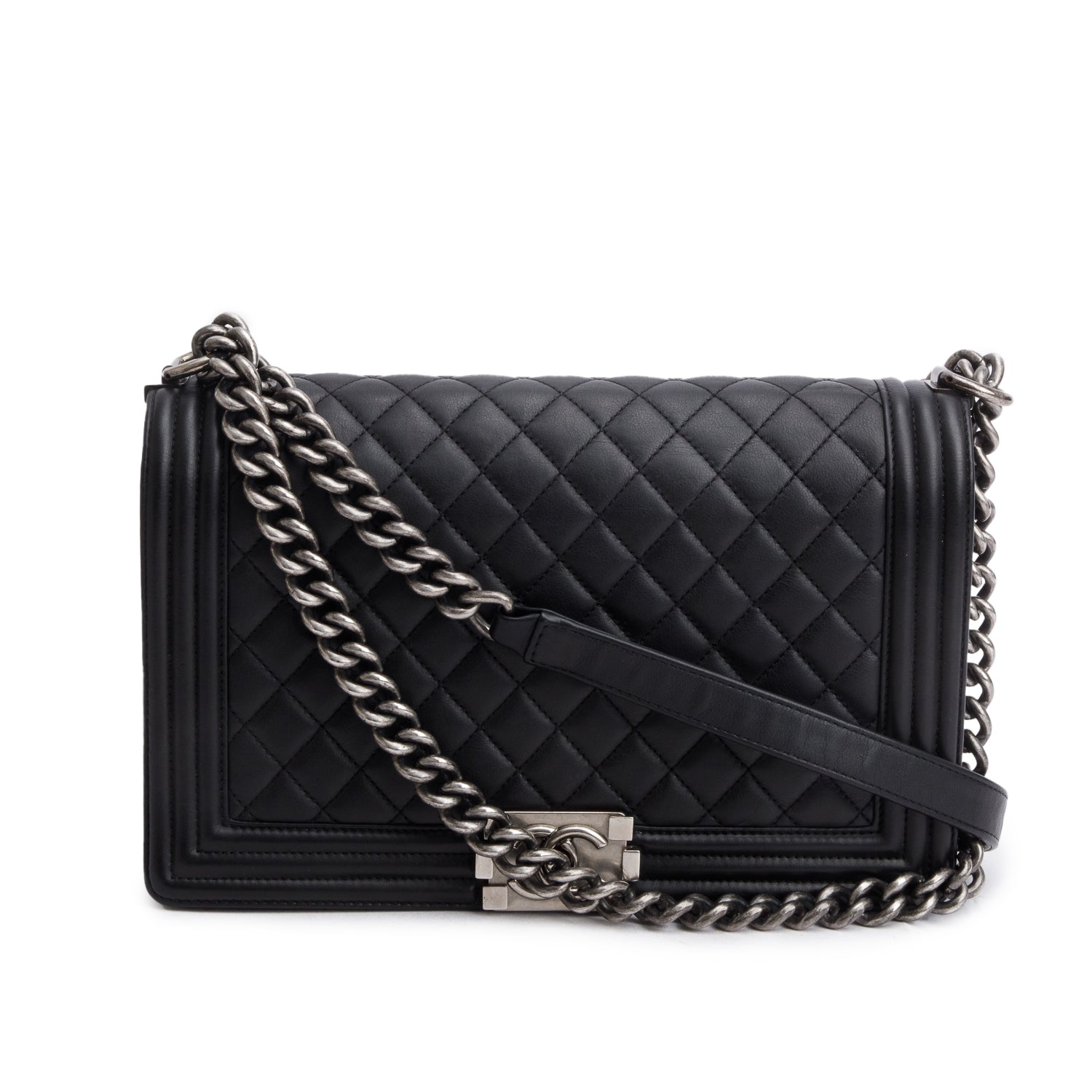 Chanel Quilted Boy Leather Lambskin Black Travel Bag 7