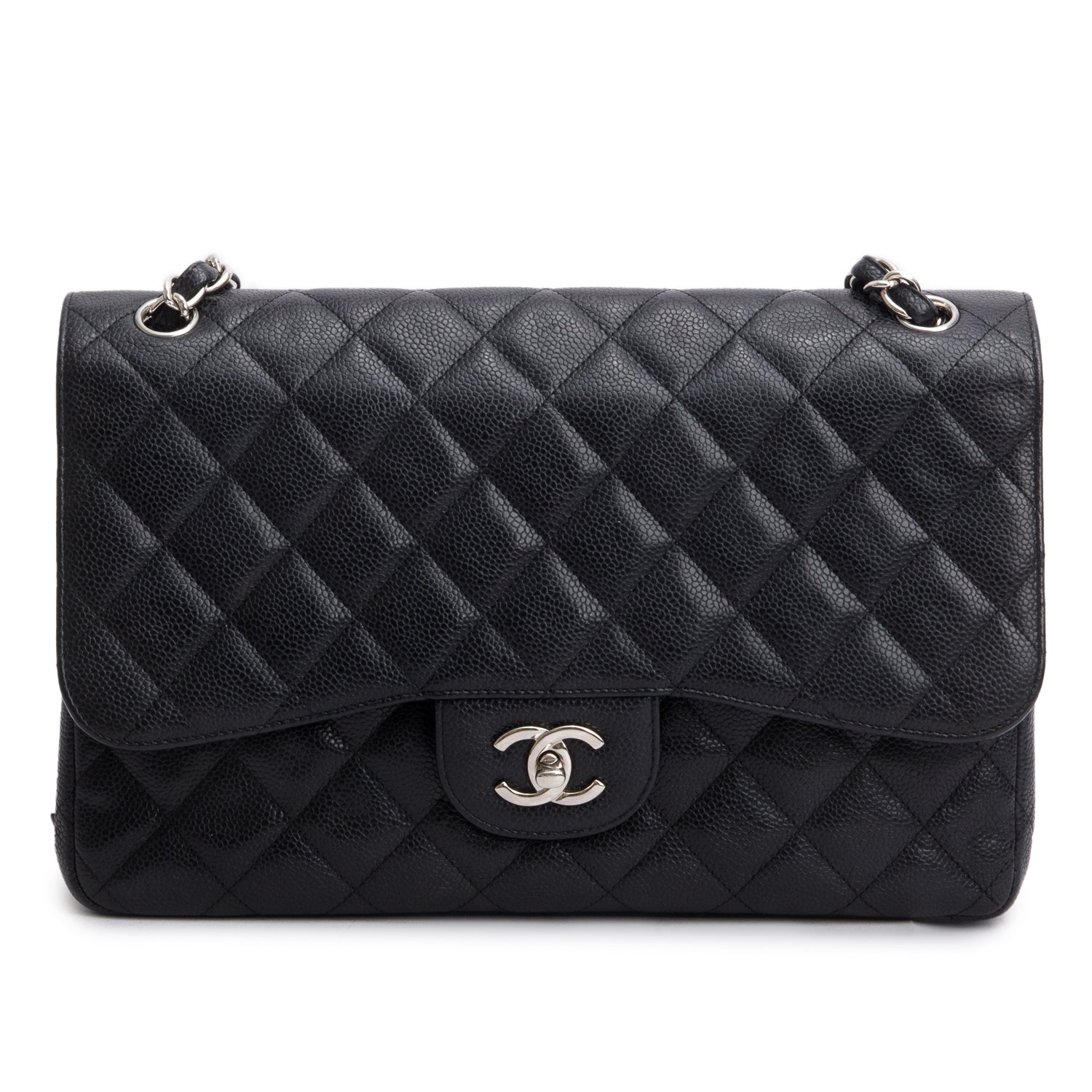 Chanel Caviar Classic Jumbo Double Flap Leather Black Travel Bag 7