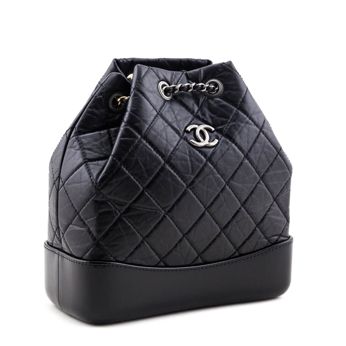 Chanel Black Aged Calfskin Quilted Small Gabrielle Backpack