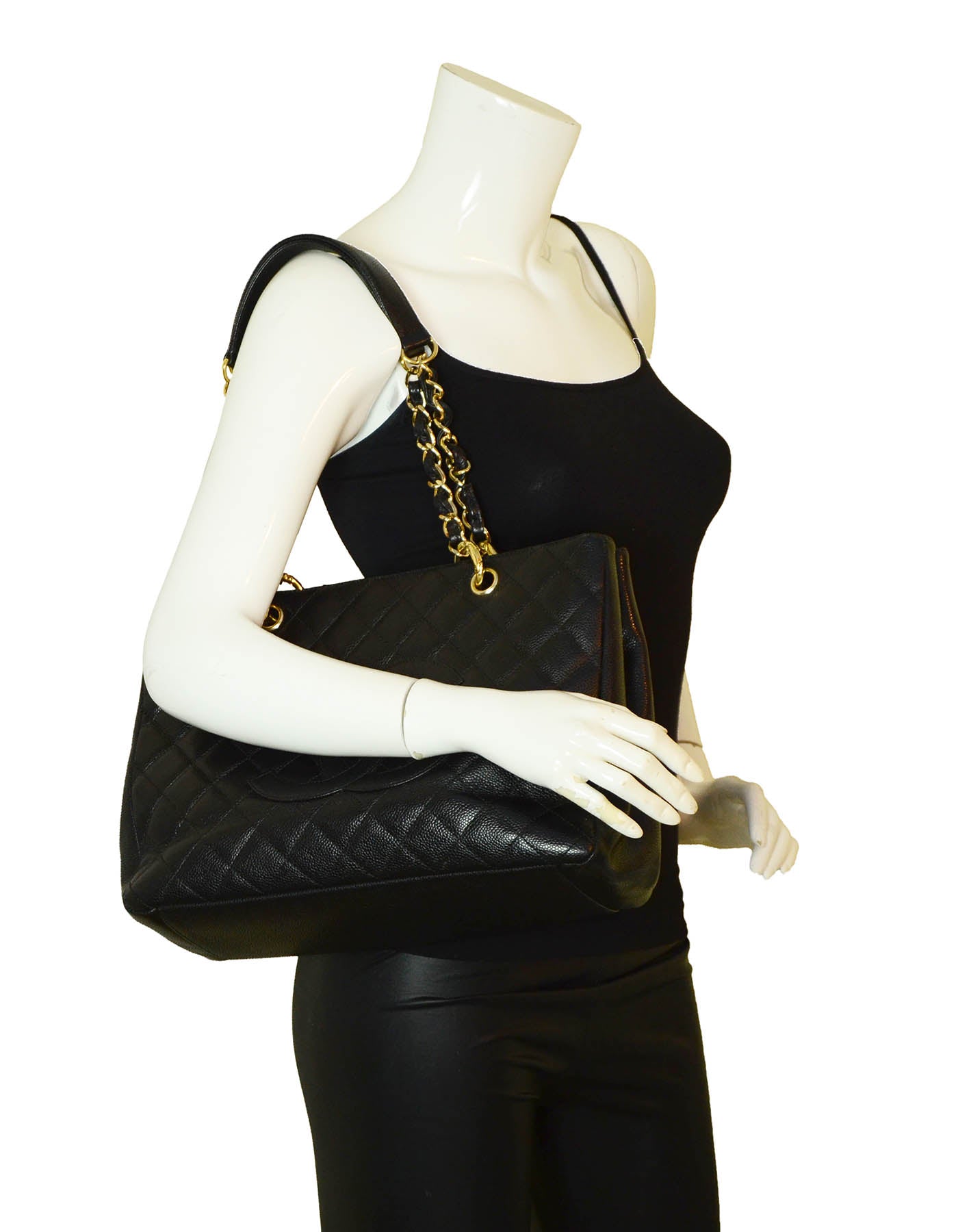 Chanel Black Caviar Leather Quilted Grand Shopper Gst Women Shoes