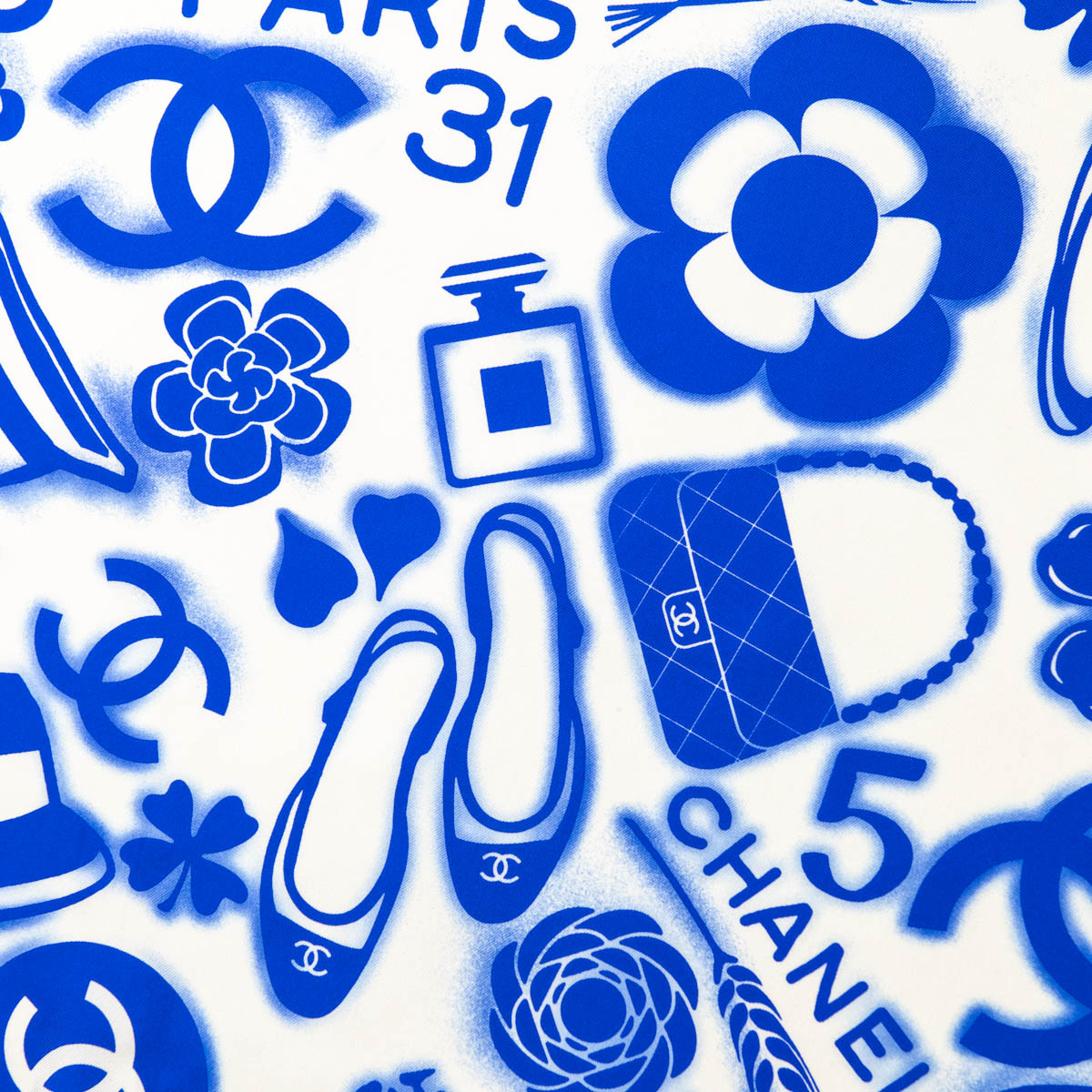 Chanel Blue Silk CC Icon Scarf Women Shoes