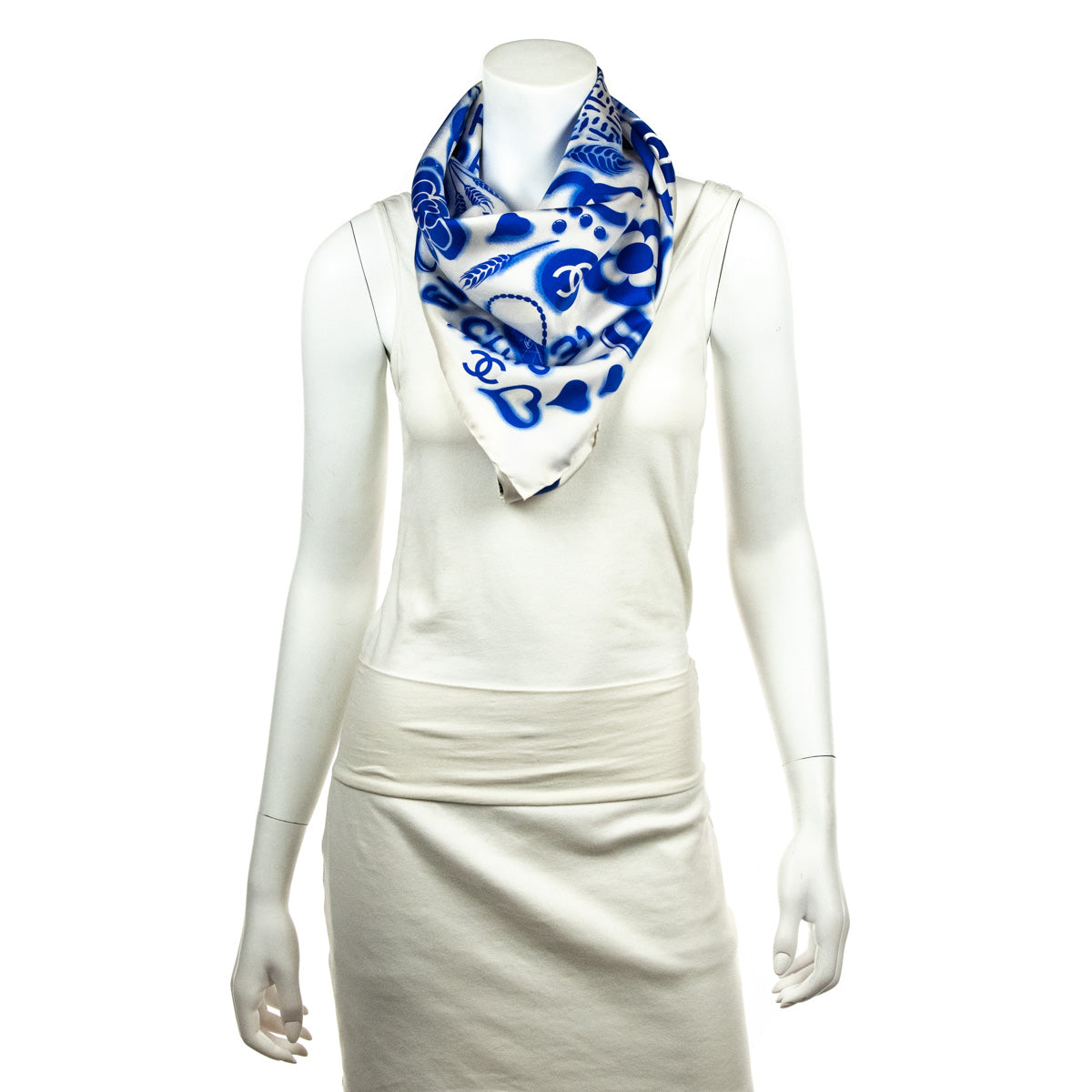 Chanel Blue Silk CC Icon Scarf Women Shoes