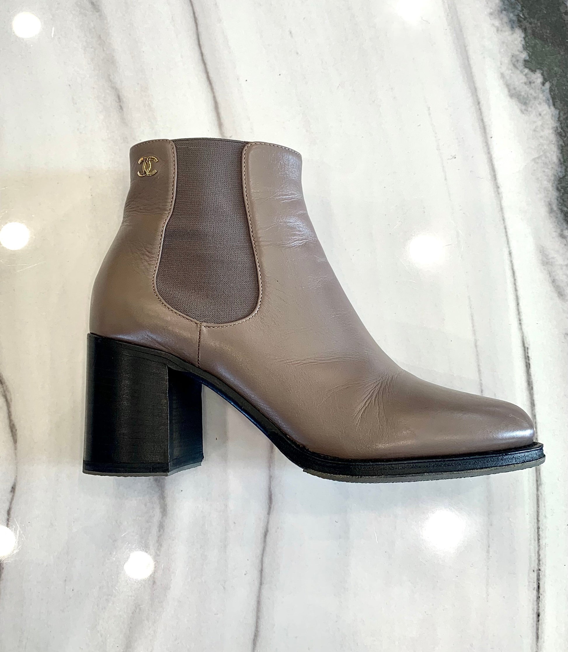 Chanel Brown Leather Chunky Heel Boots for Women