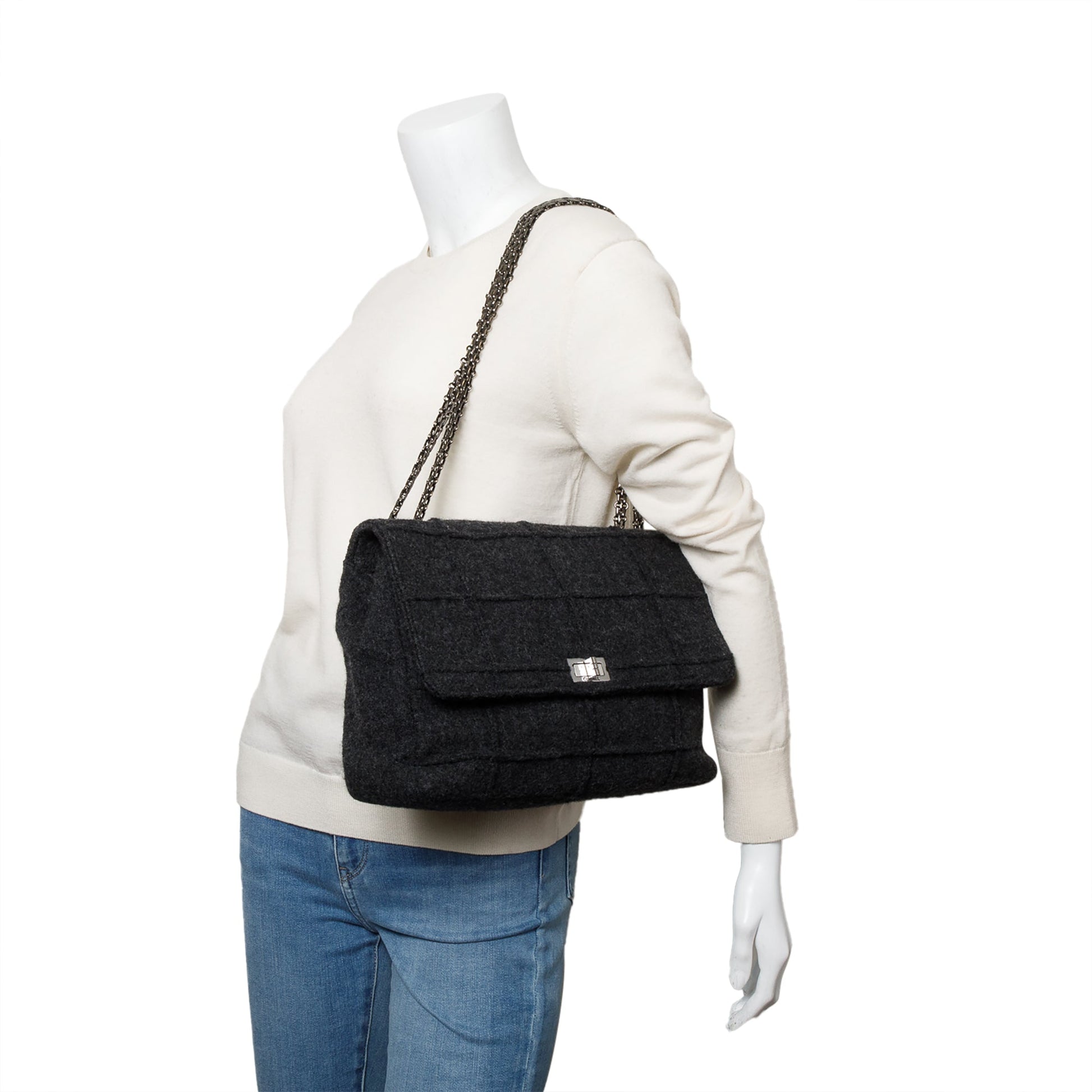 Chanel Wool Identification Reissue Flap Grey Travel Bag