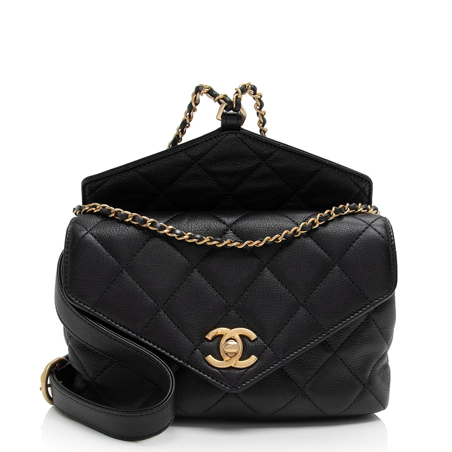 Chanel¬†Calfskin Quilted Carry With Chic Flap Waist Bag (SHF-zM1SNQ)