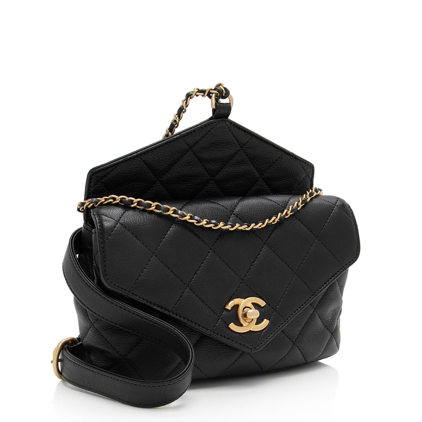 Chanel¬†Calfskin Quilted Carry With Chic Flap Waist Bag (SHF-zM1SNQ)