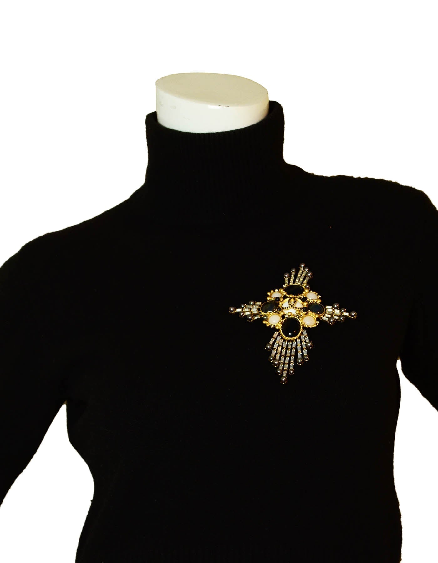 Chanel Crystal, Faux Pearl & Resin Large Cc Cross Brooch