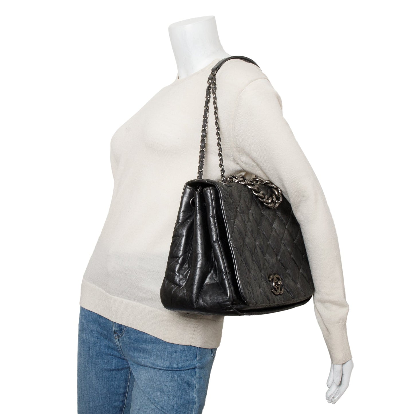 Louis Vuitton Chanel rge Pondicherry Flap Leather Calfskin Silver Travel Bag