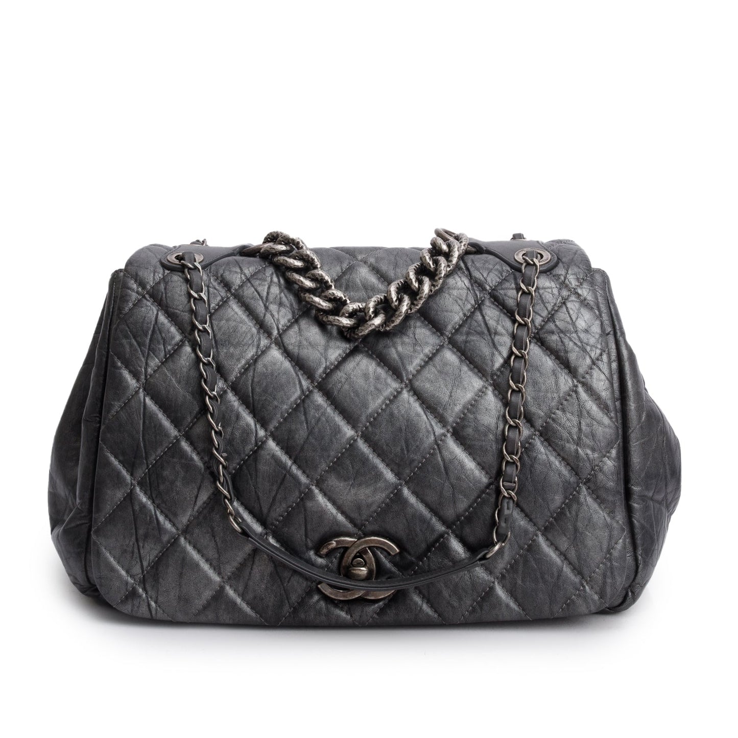 Louis Vuitton Chanel rge Pondicherry Flap Leather Calfskin Silver Travel Bag