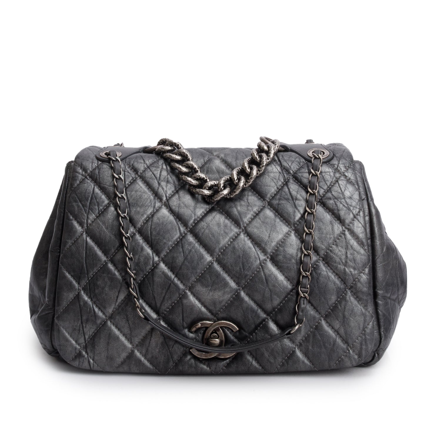 Louis Vuitton Chanel rge Pondicherry Flap Leather Calfskin Silver Travel Bag