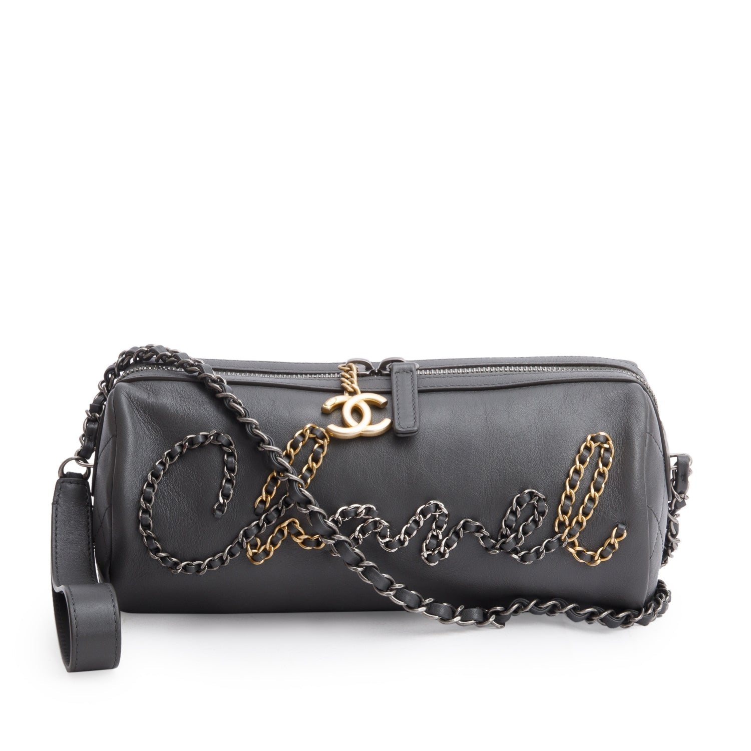 Chanel 20s Signature Bowling Calfskin Grey Travel Bag