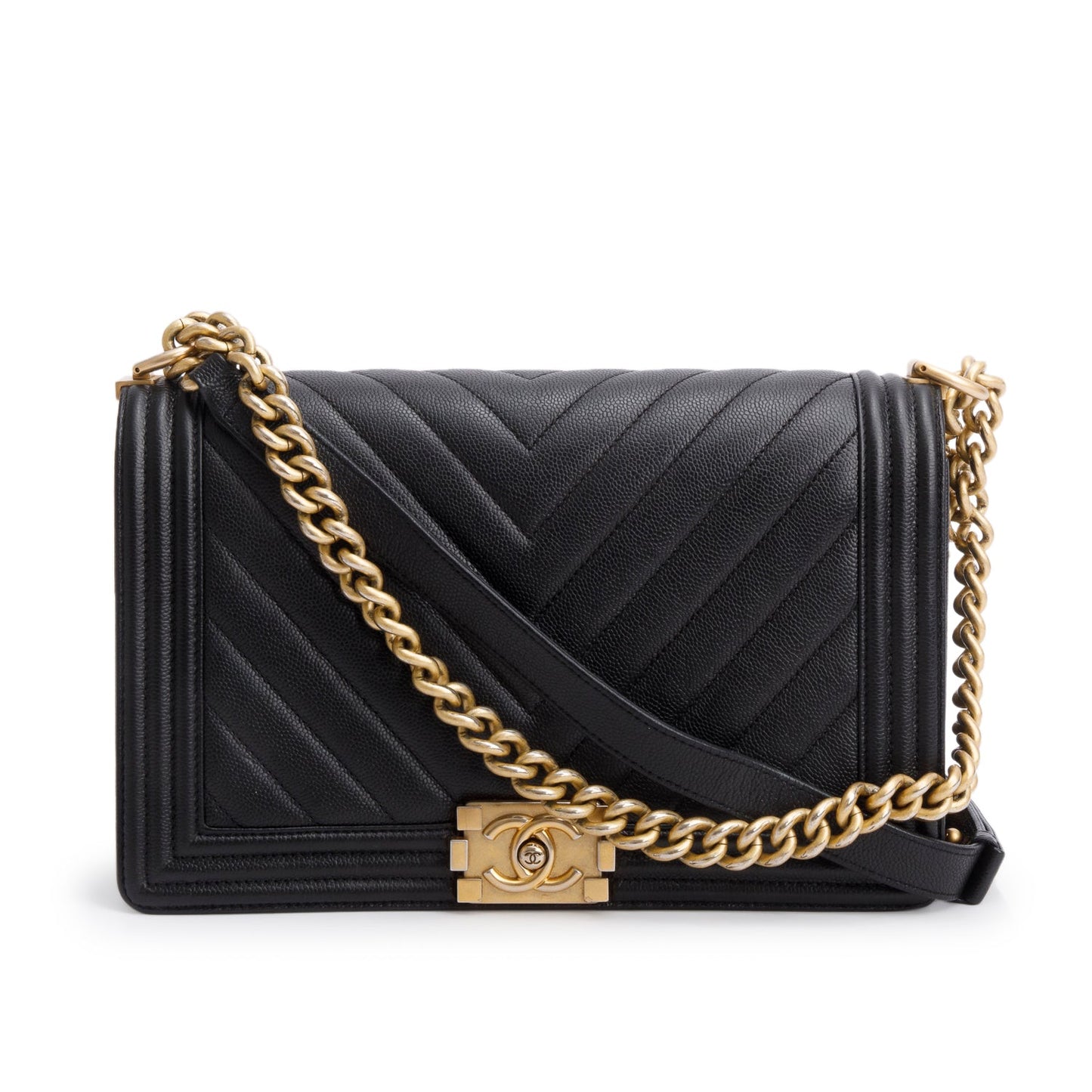Chanel Chevron Quilted Caviar Boy Black Travel Bag