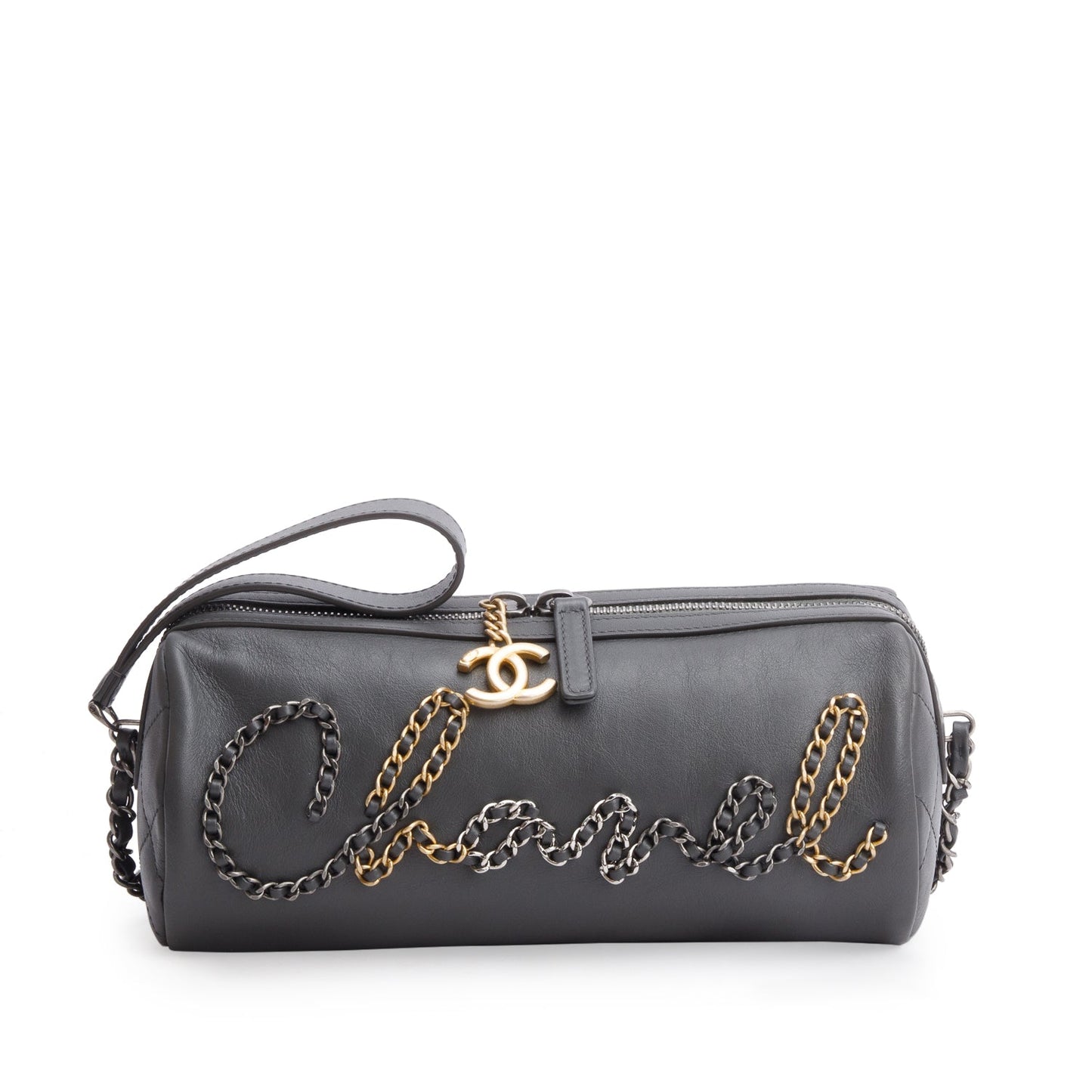 Chanel 20s Signature Bowling Calfskin Grey Travel Bag