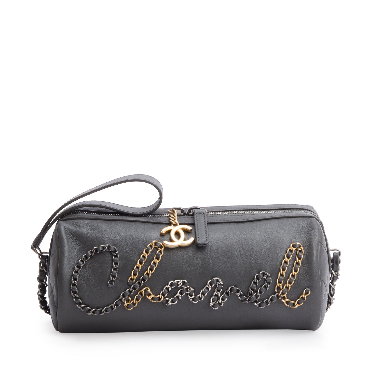 Chanel 20s Signature Bowling Calfskin Grey Travel Bag