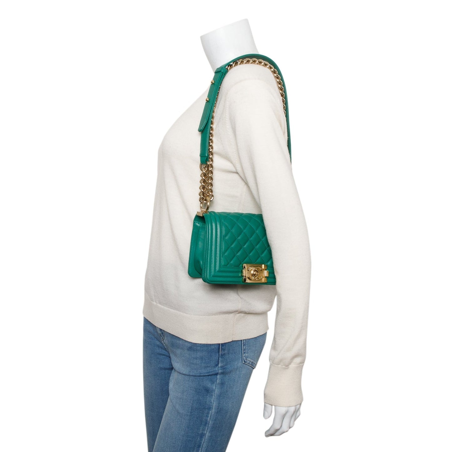 Chanel Quilted Boy Leather Lambskin Green Travel Bag Boy Bag