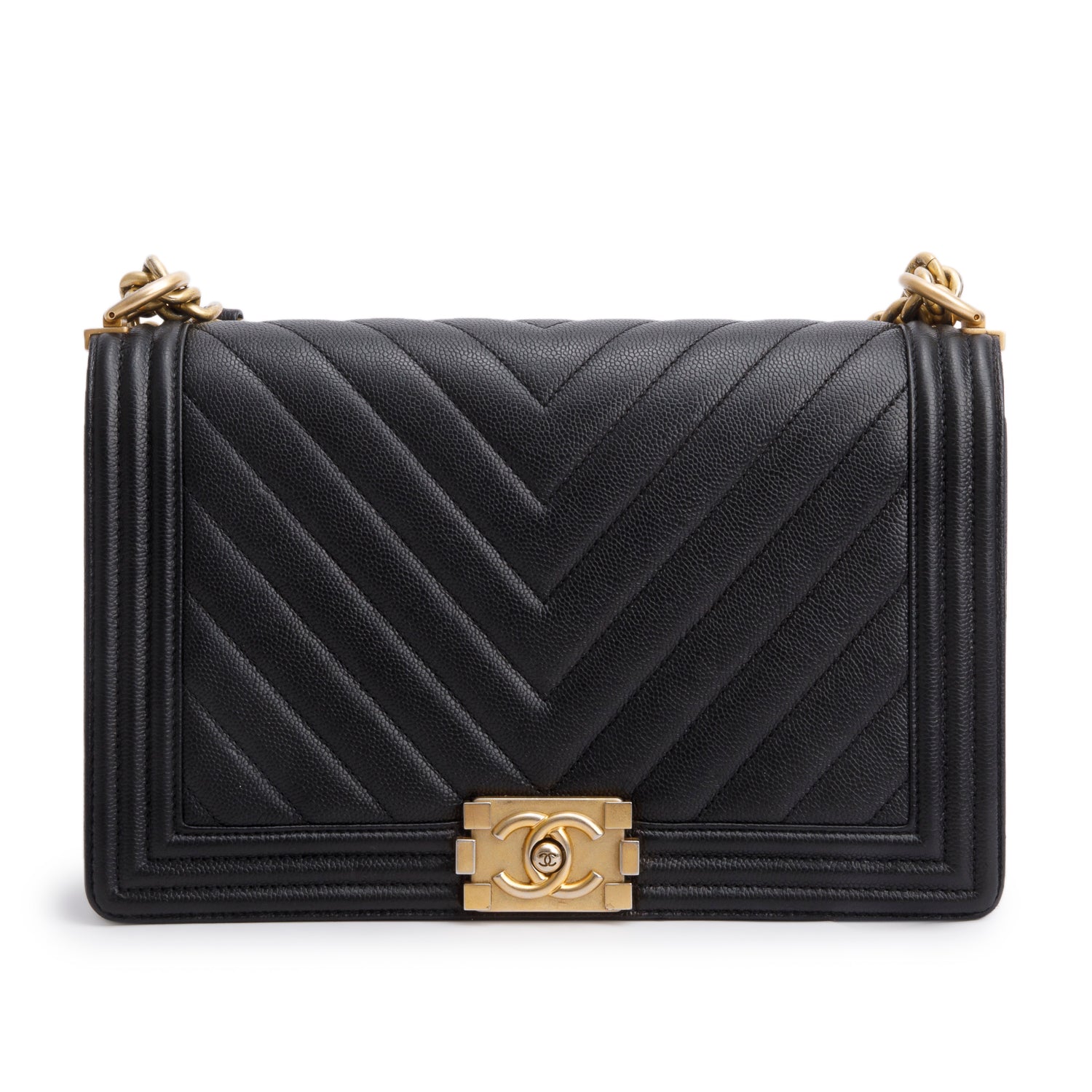 Chanel Chevron Quilted Caviar Boy Black Travel Bag
