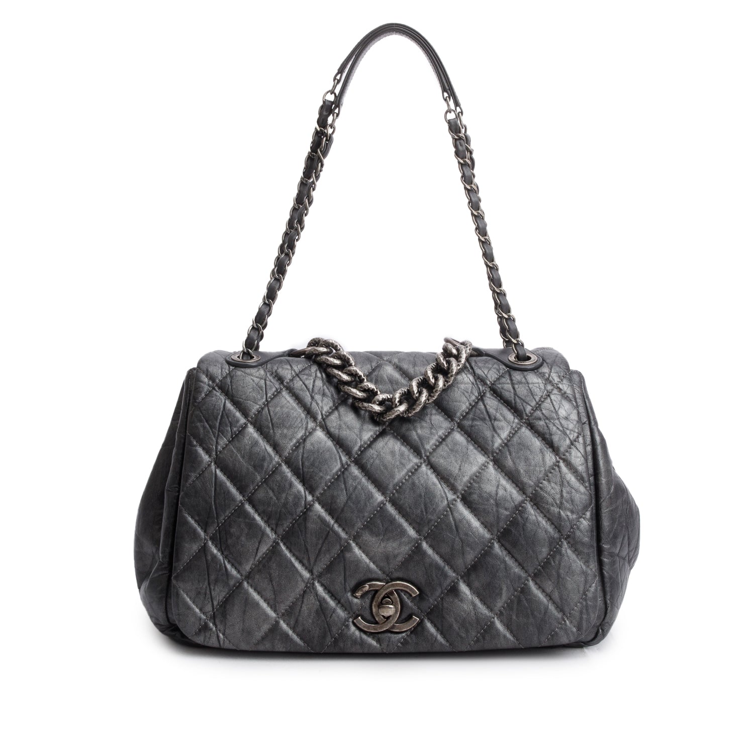 Louis Vuitton Chanel rge Pondicherry Flap Leather Calfskin Silver Travel Bag