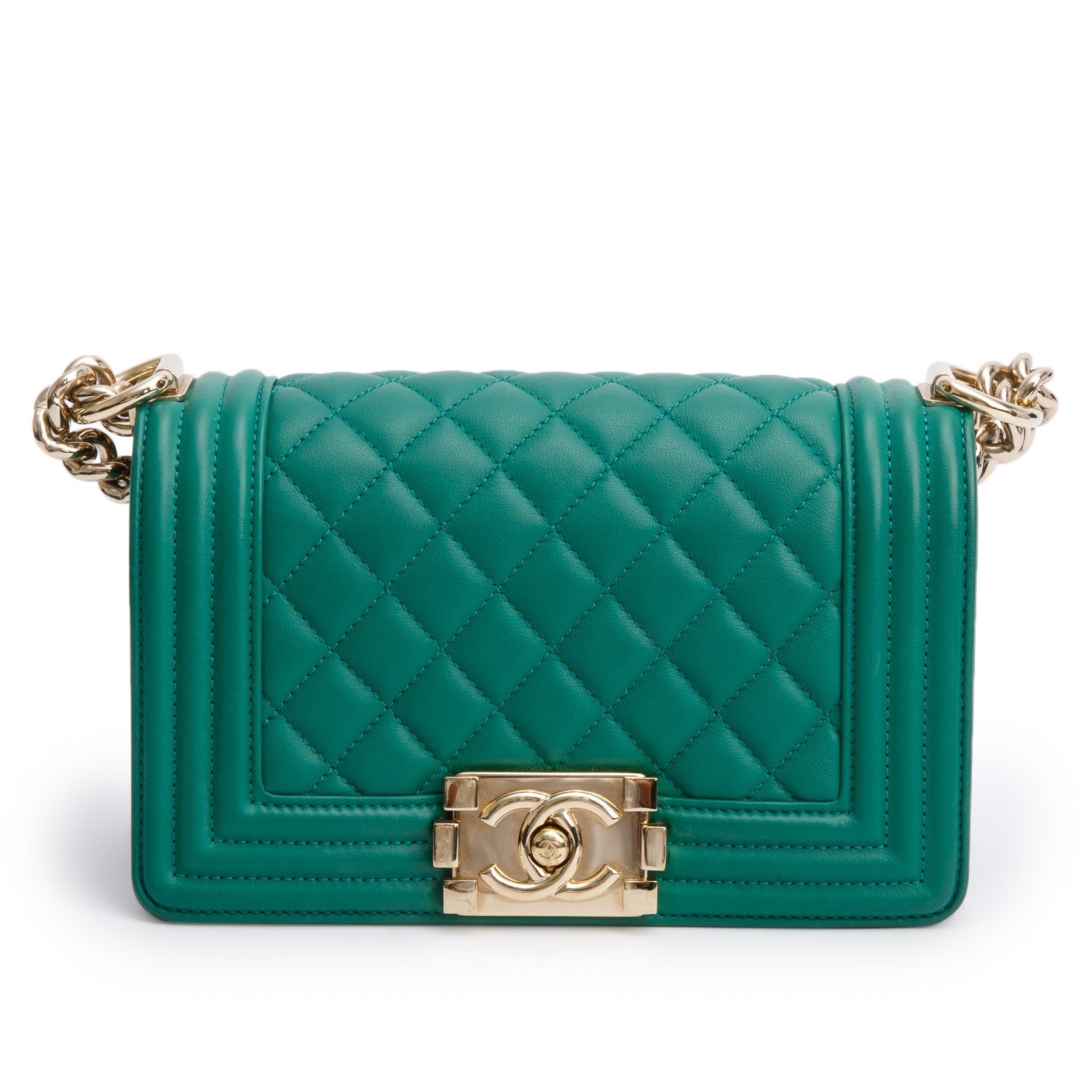 Chanel Quilted Boy Leather Lambskin Green Travel Bag Boy Bag