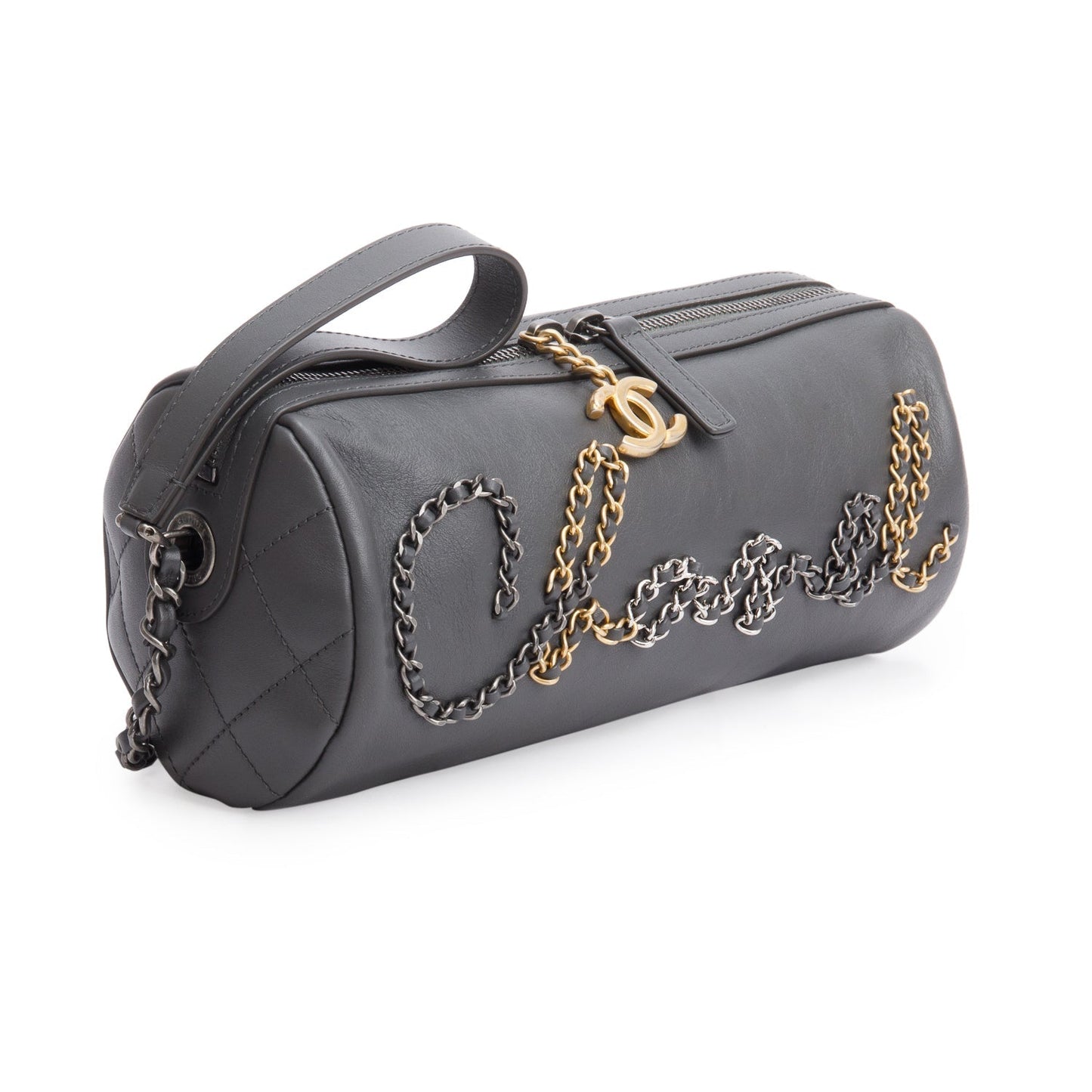 Chanel 20s Signature Bowling Calfskin Grey Travel Bag