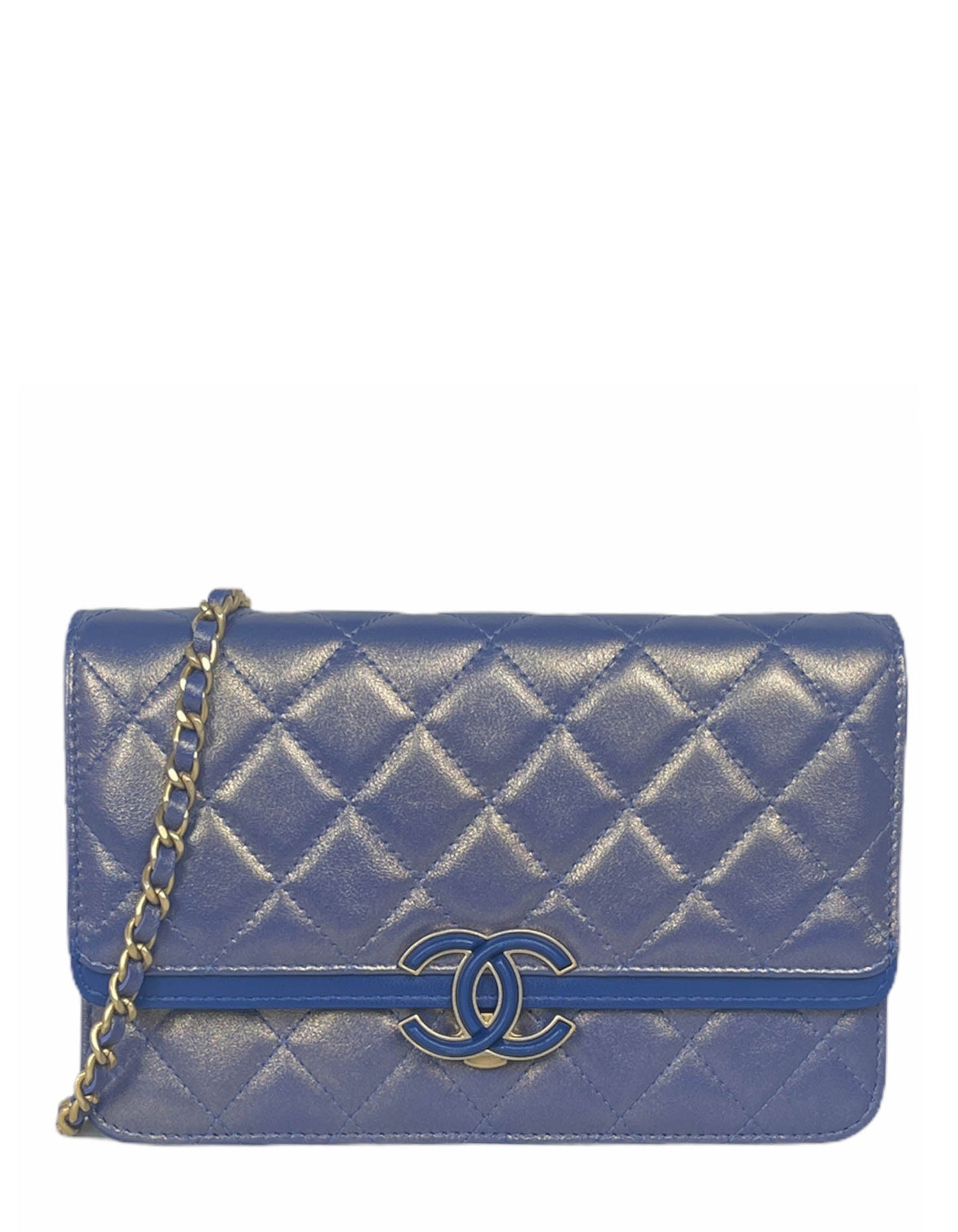 Chanel Iridescent Blue CC Quilted Wallet on Chain WOC Women