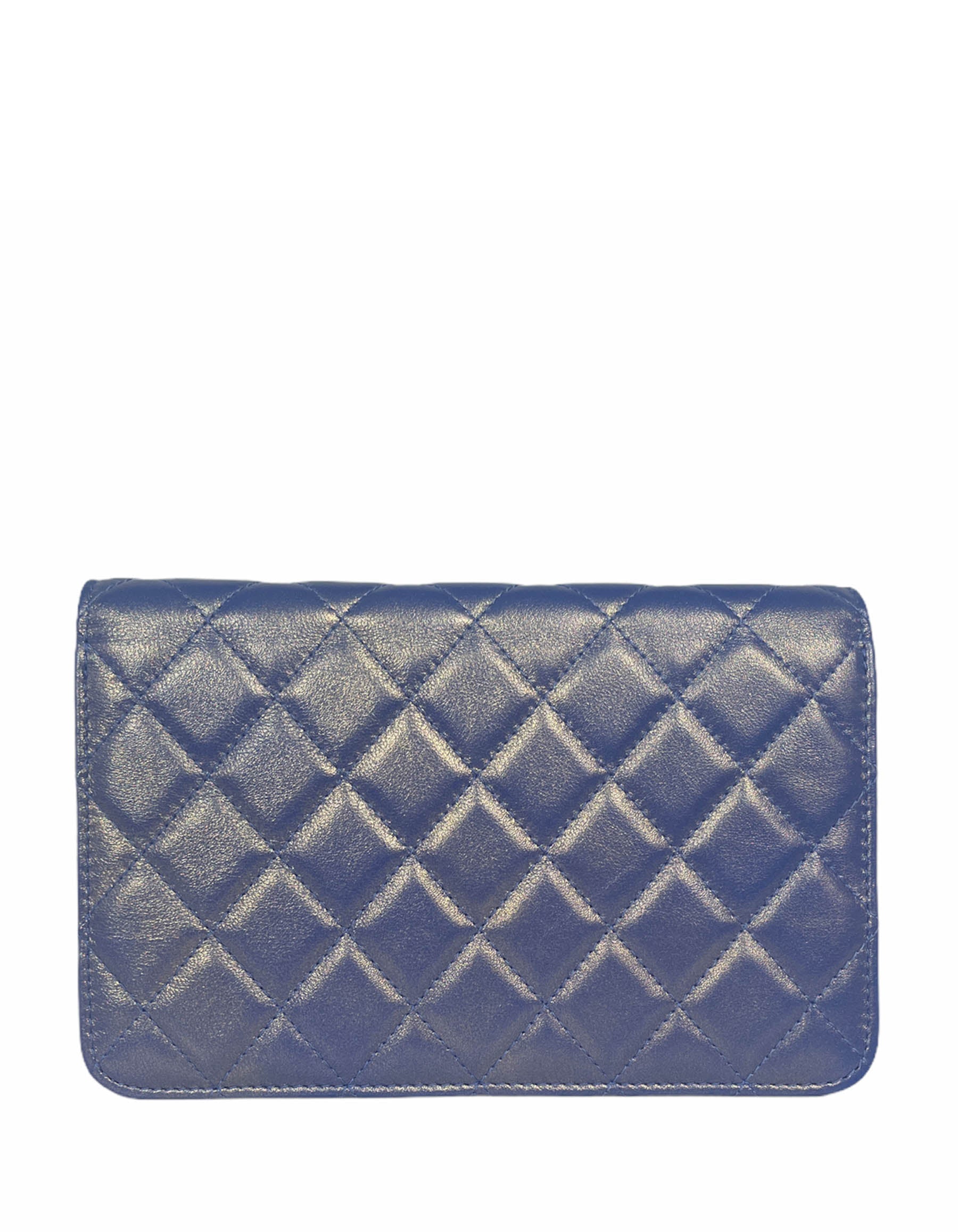 Chanel Iridescent Blue Cc Quilted Wallet On Chain Woc Crossbody Bag