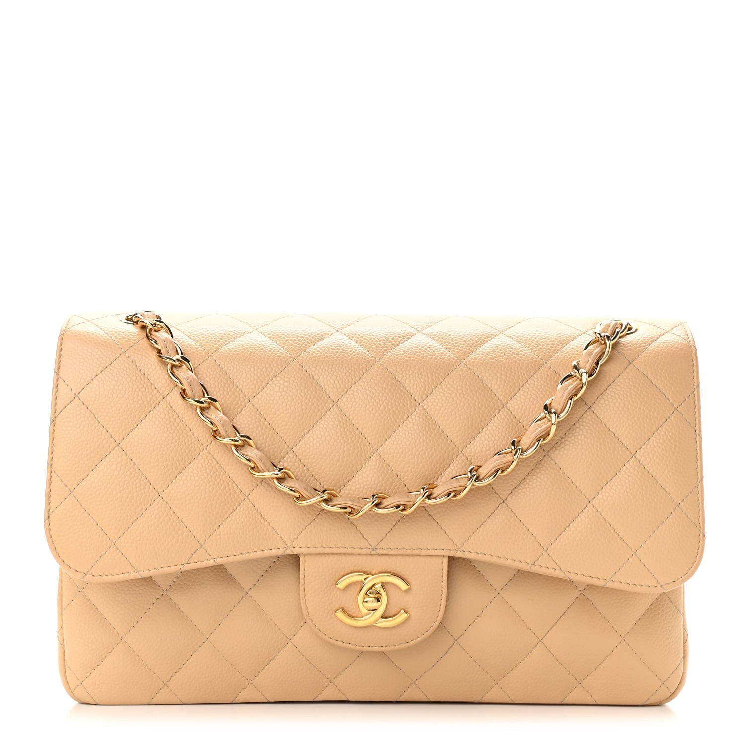 Chanel JUMBO QUILTED CAVIAR DOUBLE FLAP Leather Shoulder Bag