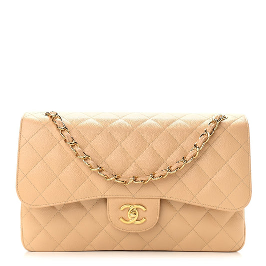 Chanel JUMBO QUILTED CAVIAR DOUBLE FLAP Leather Shoulder Bag